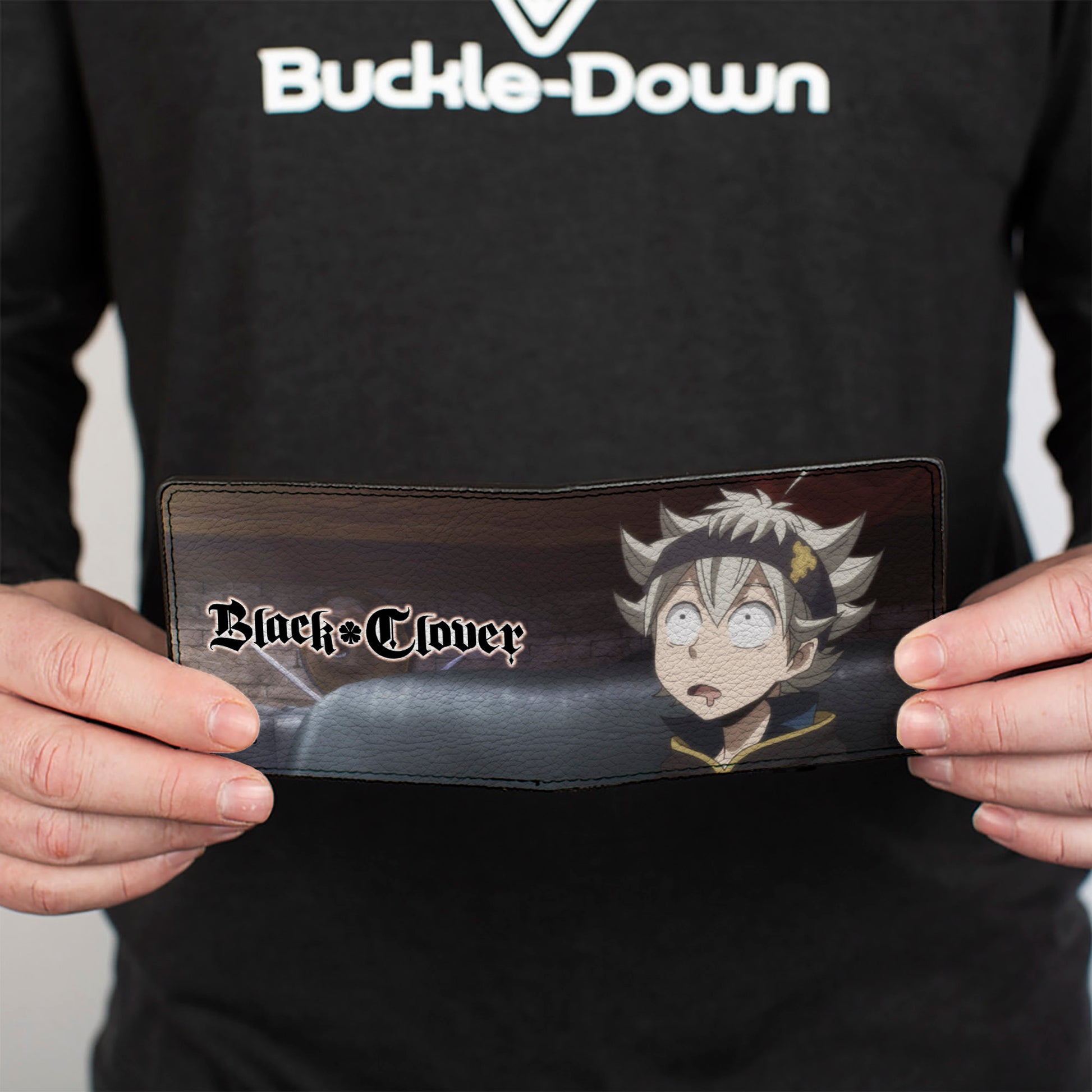 Bi-Fold Wallet - BLACK CLOVER Asta Looking Up Pose and Title Logo Bi-Fold Wallets Black Clover