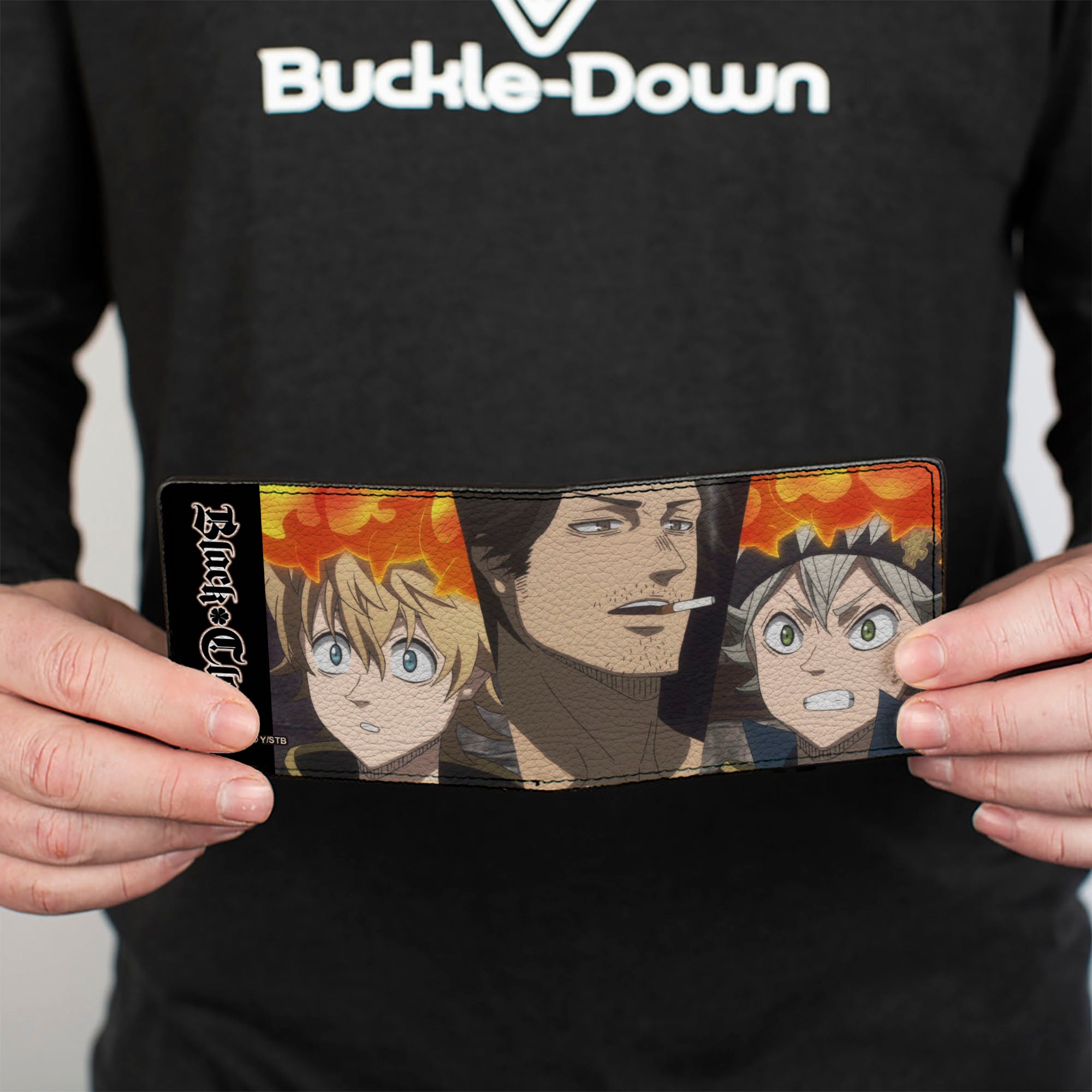 Bi-Fold Wallet - BLACK CLOVER Three Character Pose Blocks and Title Logo Bi-Fold Wallets Black Clover