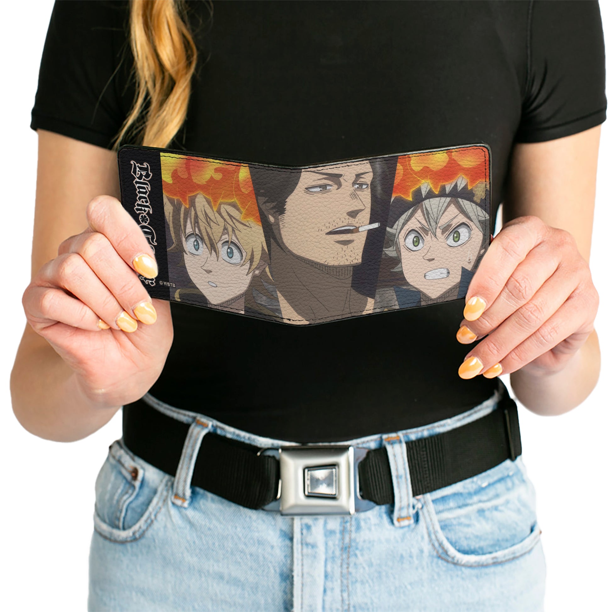 Bi-Fold Wallet - BLACK CLOVER Three Character Pose Blocks and Title Logo Bi-Fold Wallets Black Clover