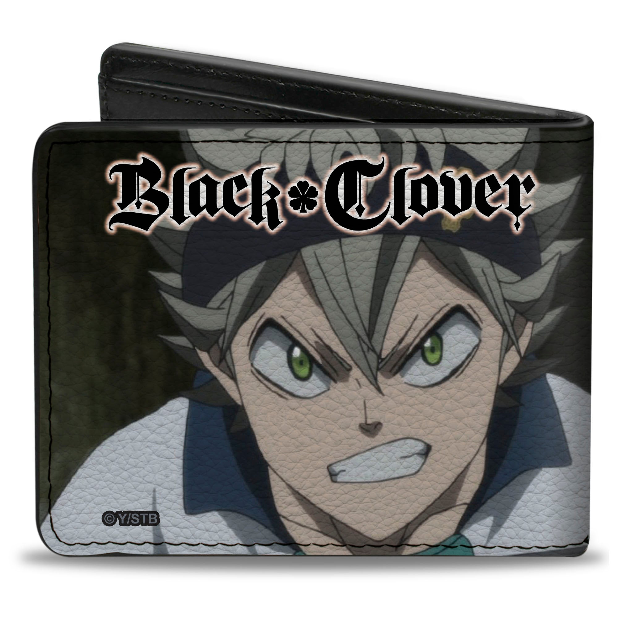 Bi-Fold Wallet - BLACK CLOVER Zora and Asta Faces and Title Logo Black Bi-Fold Wallets Black Clover