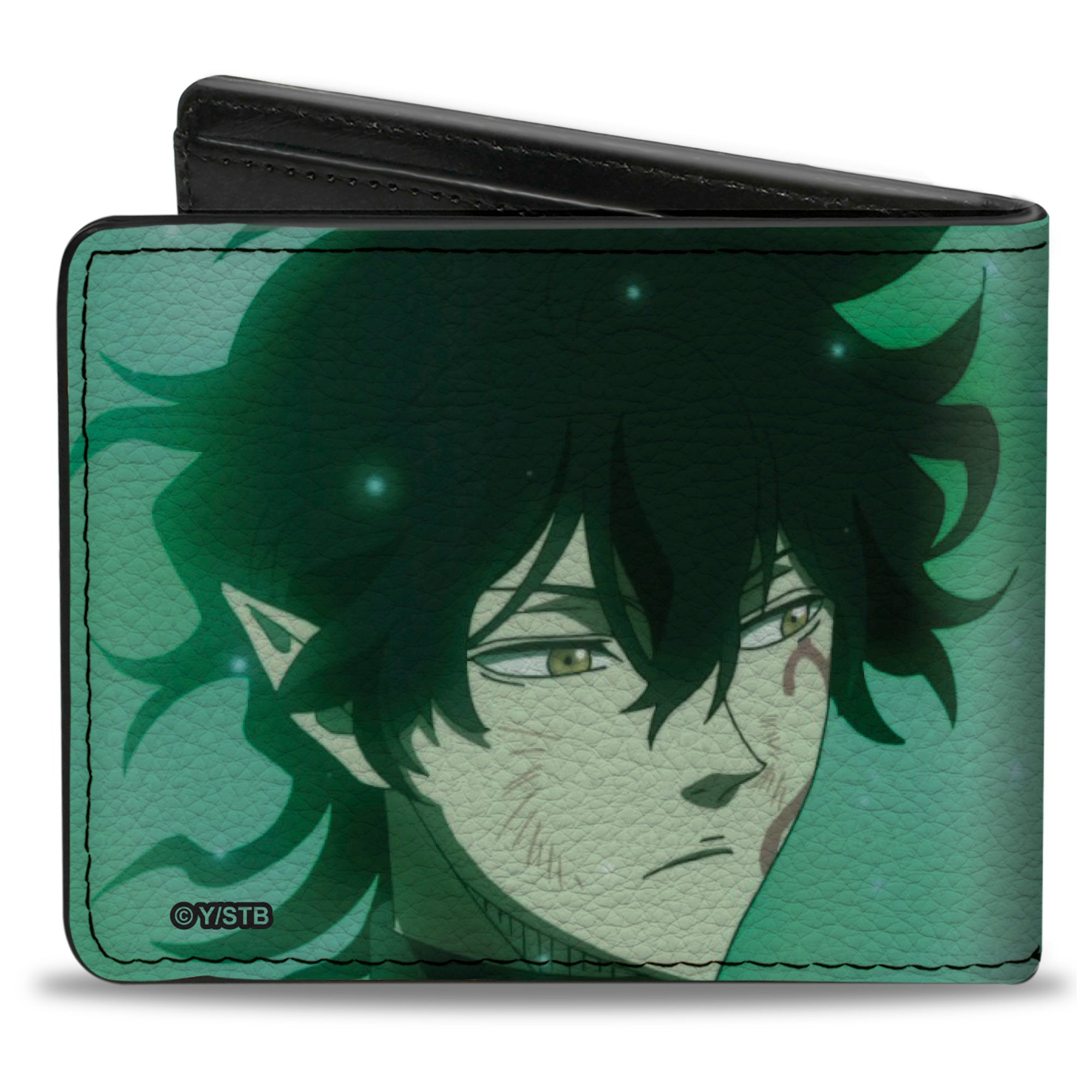 Bi-Fold Wallet - BLACK CLOVER Yuno Grinberryall and Sylph Pose with Title Logo Greens Bi-Fold Wallets Black Clover