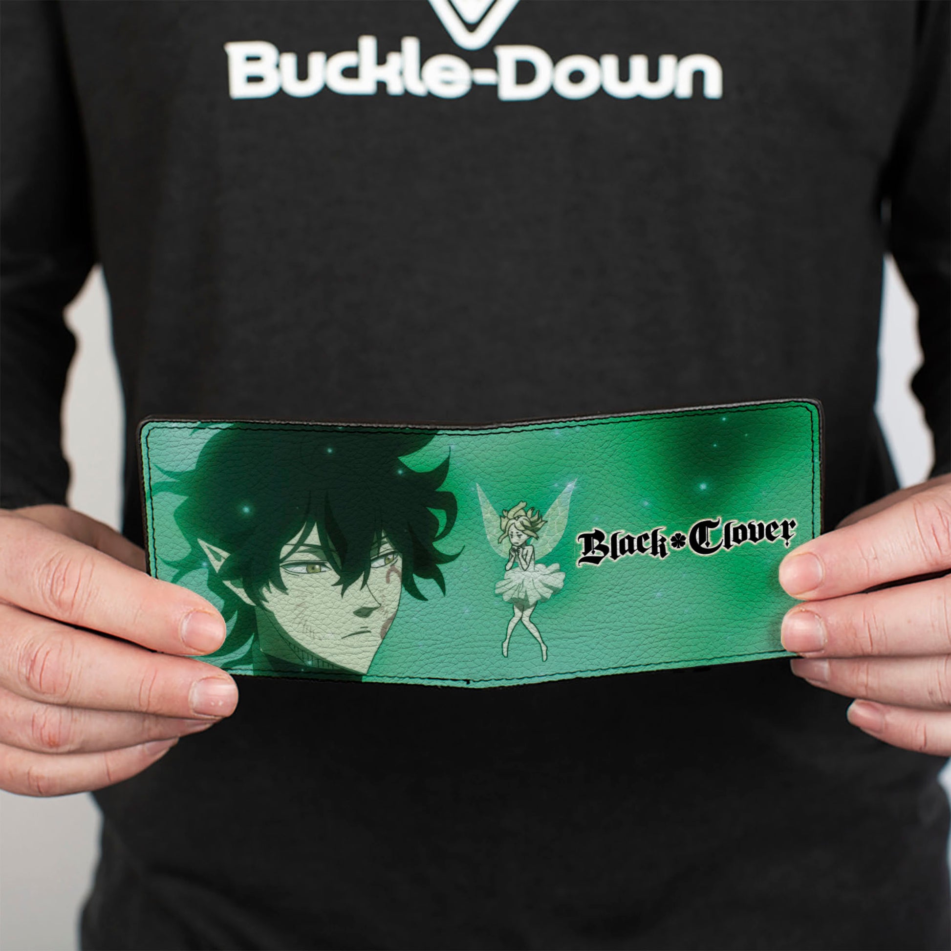 Bi-Fold Wallet - BLACK CLOVER Yuno Grinberryall and Sylph Pose with Title Logo Greens Bi-Fold Wallets Black Clover