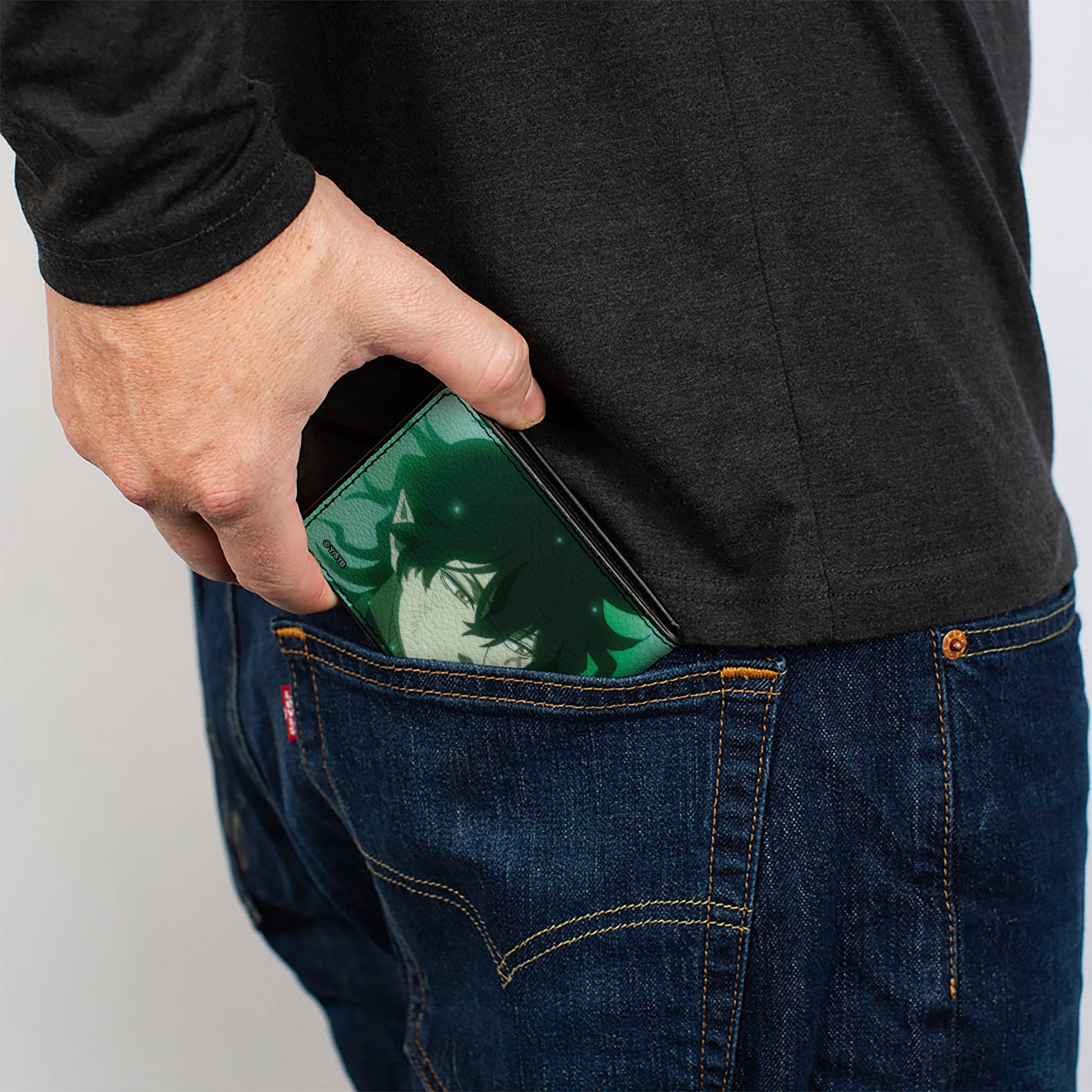 Bi-Fold Wallet - BLACK CLOVER Yuno Grinberryall and Sylph Pose with Title Logo Greens Bi-Fold Wallets Black Clover