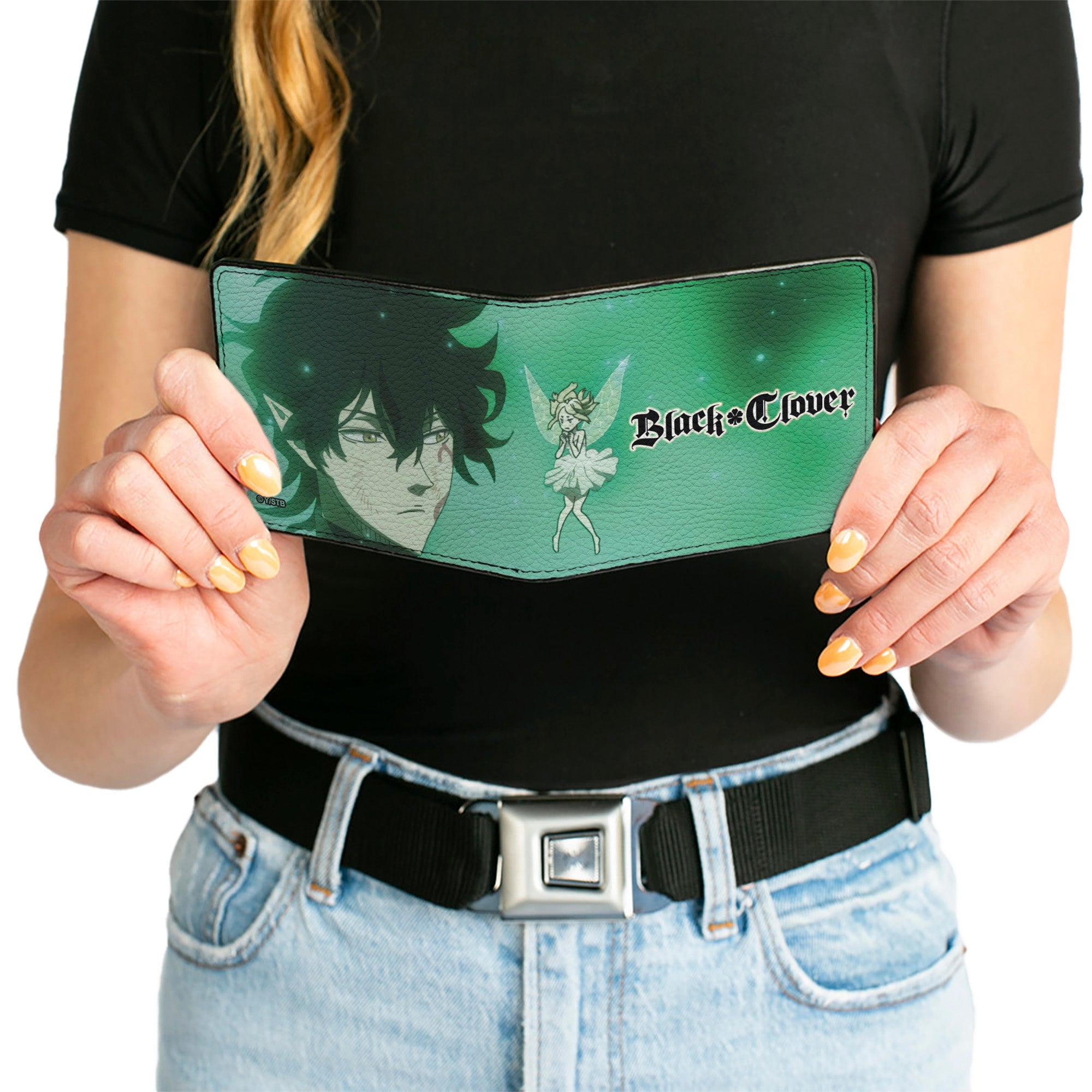 Bi-Fold Wallet - BLACK CLOVER Yuno Grinberryall and Sylph Pose with Title Logo Greens Bi-Fold Wallets Black Clover