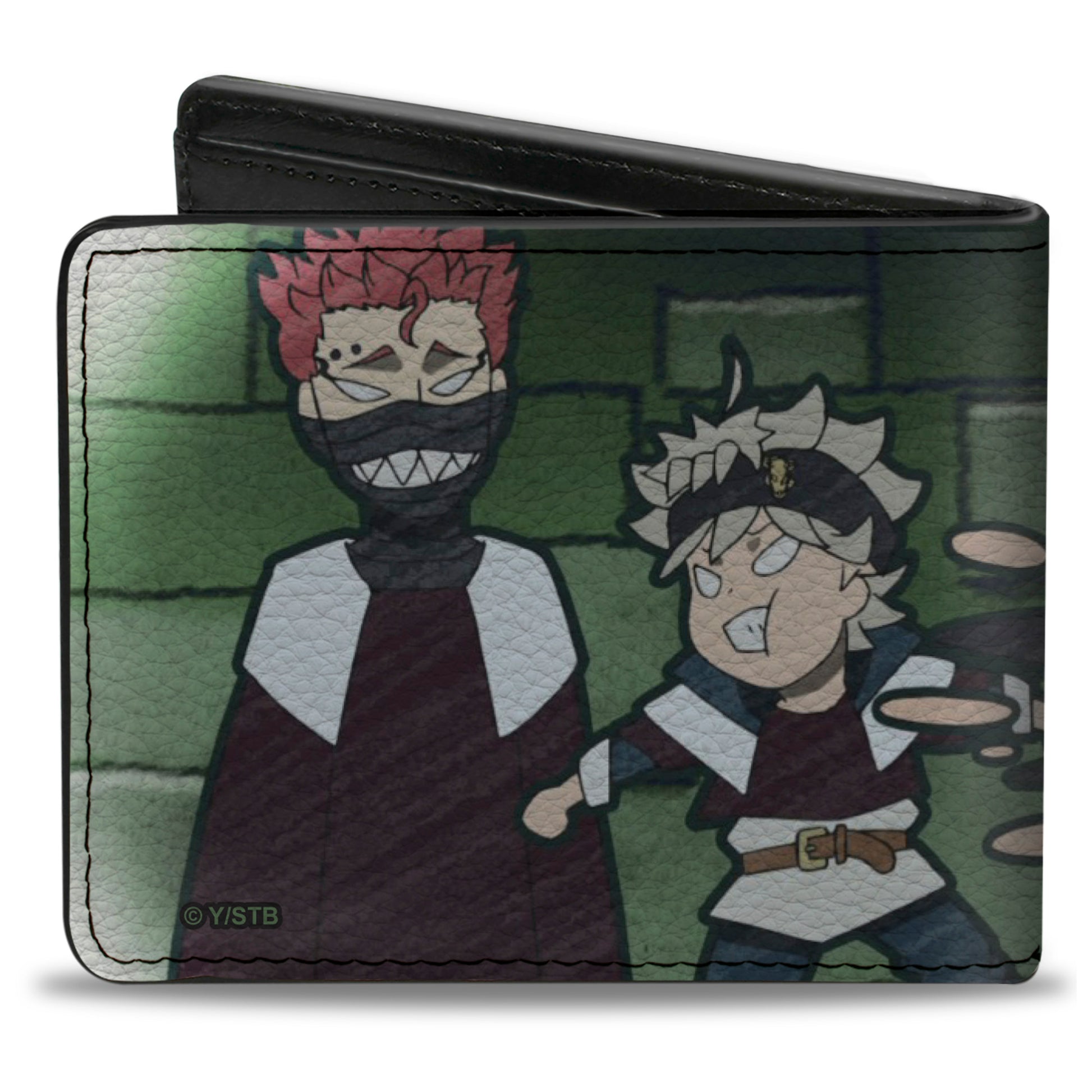 Bi-Fold Wallet - BLACK CLOVER Asta and Zora Mereoleona Challenge Scene and Title Logo Greens Bi-Fold Wallets Black Clover
