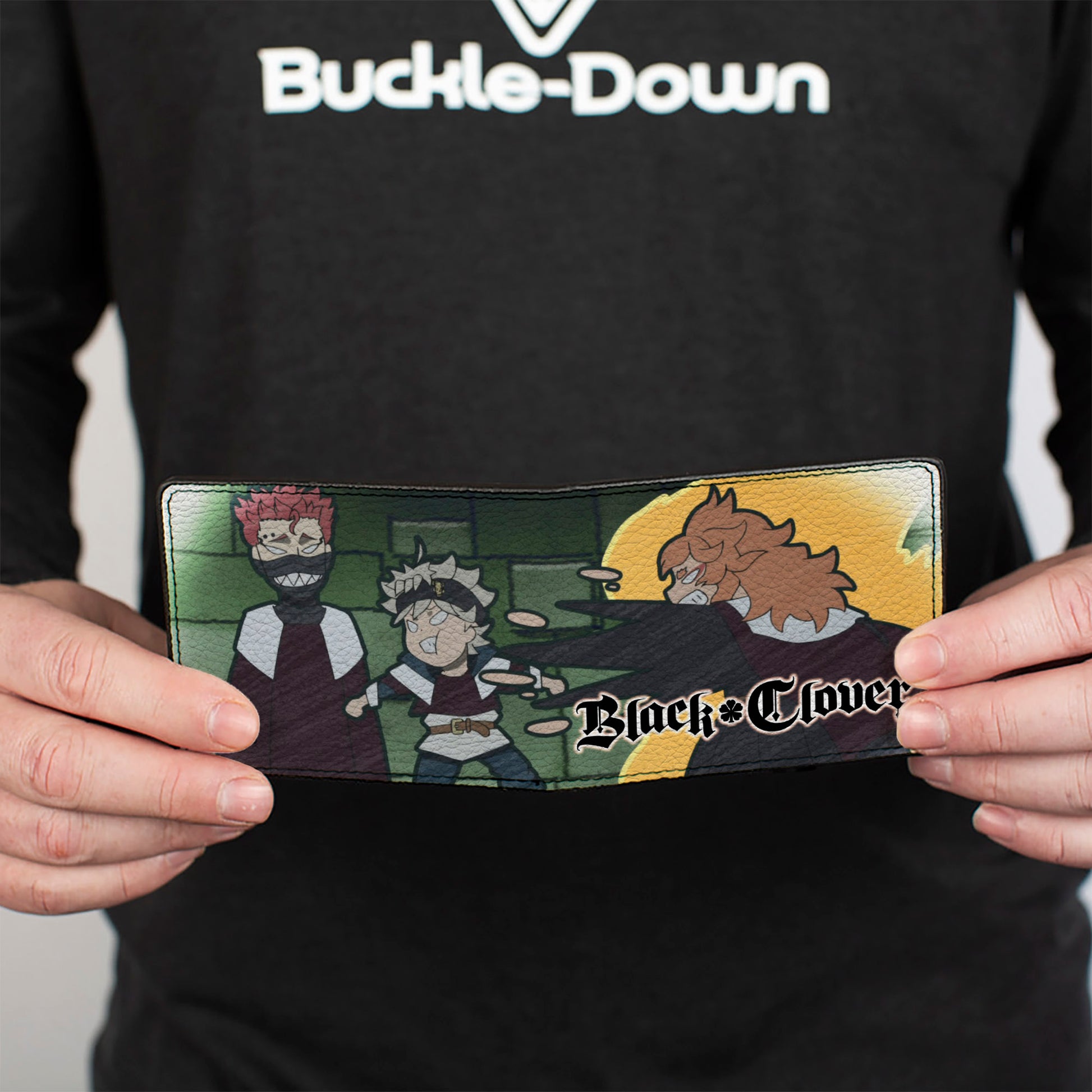 Bi-Fold Wallet - BLACK CLOVER Asta and Zora Mereoleona Challenge Scene and Title Logo Greens Bi-Fold Wallets Black Clover