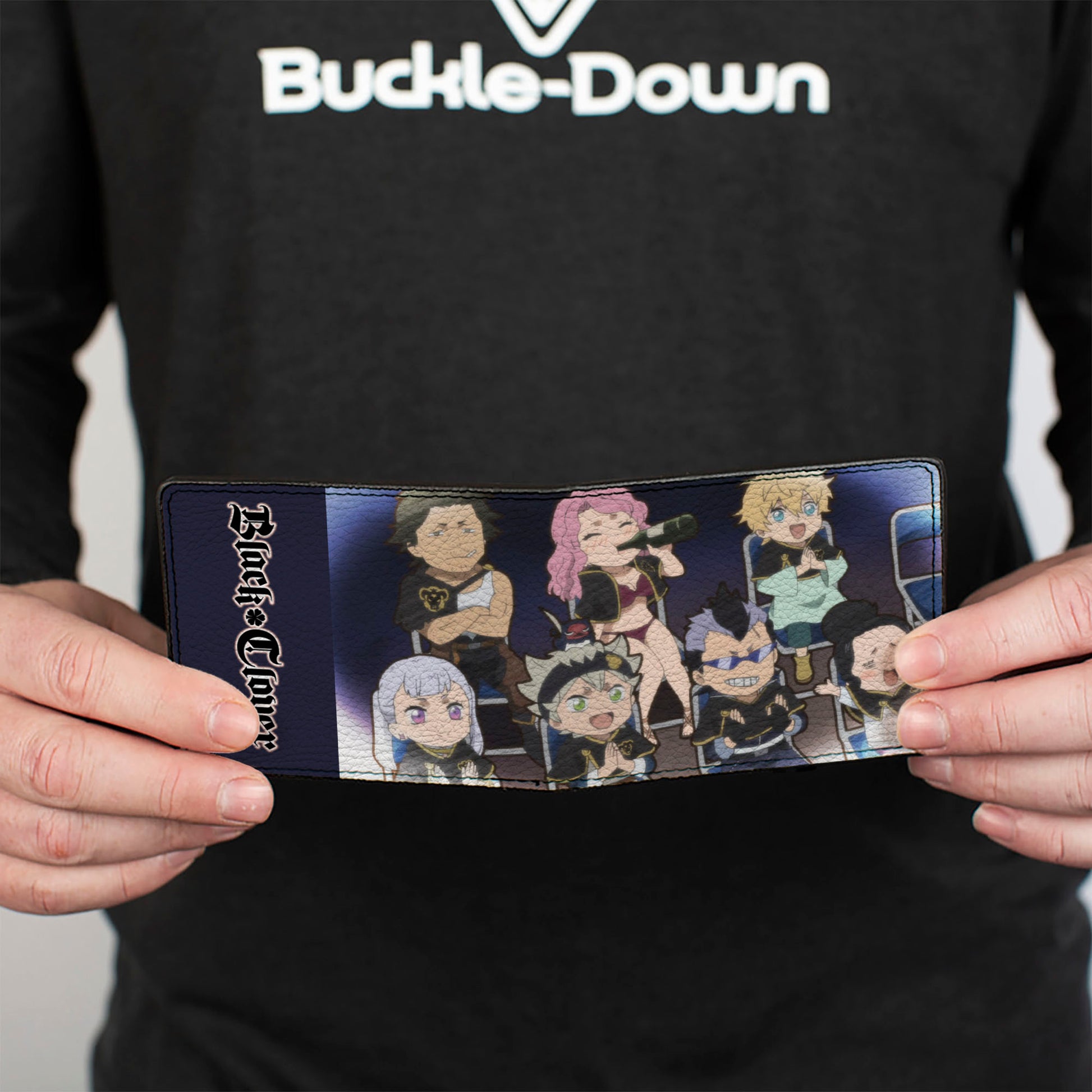 Bi-Fold Wallet - BLACK CLOVER Seven Chibi Characters Sitting Group and Title Logo Bi-Fold Wallets Black Clover