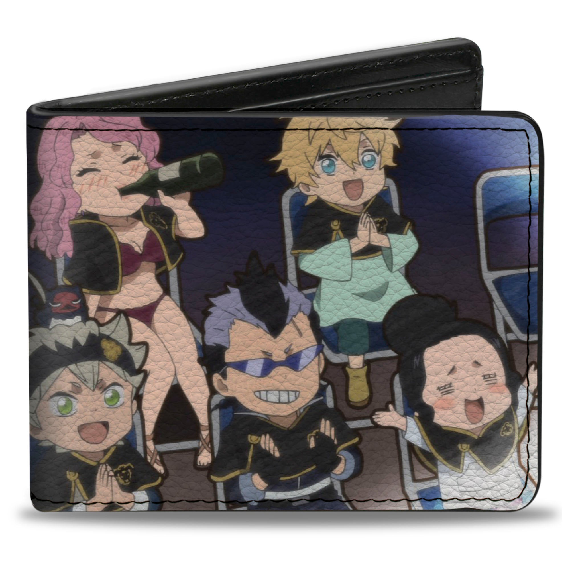 Bi-Fold Wallet - BLACK CLOVER Seven Chibi Characters Sitting Group and Title Logo Bi-Fold Wallets Black Clover