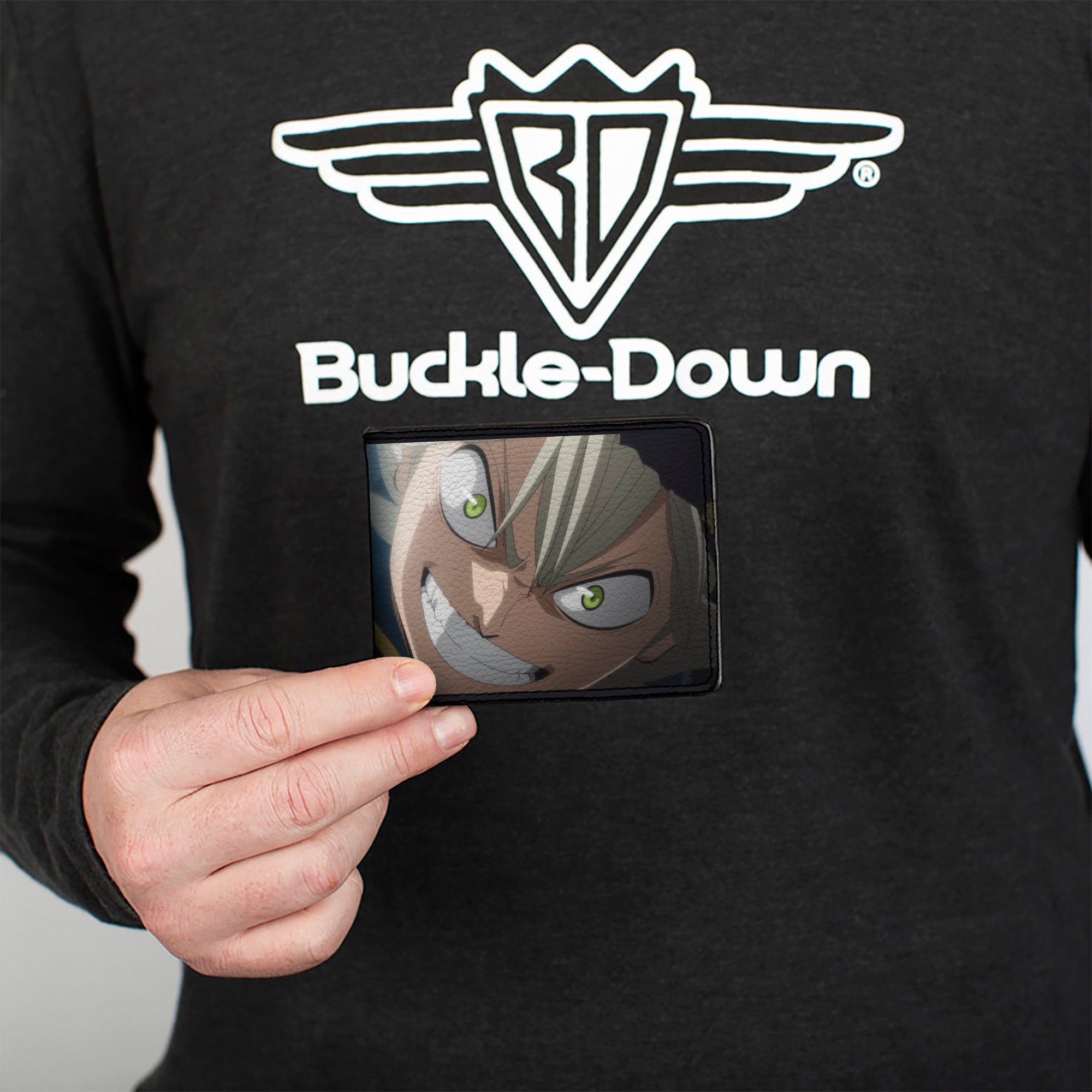 Bi-Fold Wallet - BLACK CLOVER Asta Face Close-Up and Title Logo Bi-Fold Wallets Black Clover