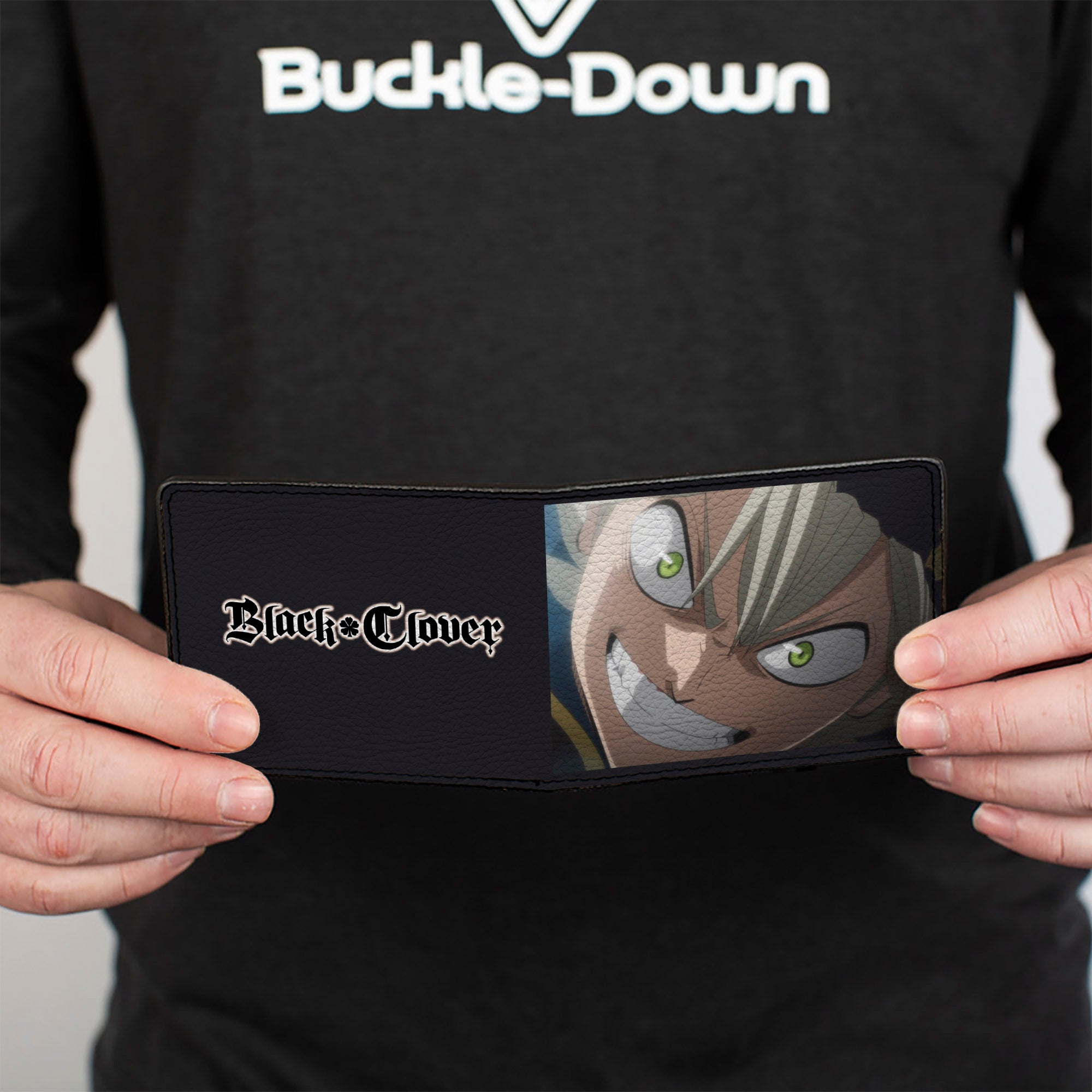 Bi-Fold Wallet - BLACK CLOVER Asta Face Close-Up and Title Logo Bi-Fold Wallets Black Clover