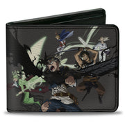 Bi-Fold Wallet - BLACK CLOVER Five Character Group Action Pose and Title Logo Gray Bi-Fold Wallets Black Clover