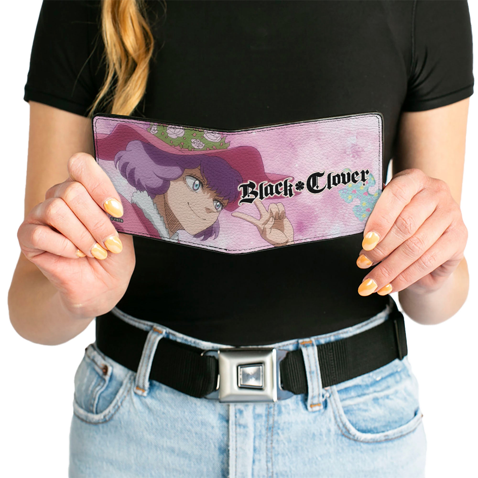 Bi-Fold Wallet - BLACK CLOVER Dorothy Unsworth Peace Pose and Title Logo Pinks Bi-Fold Wallets Black Clover