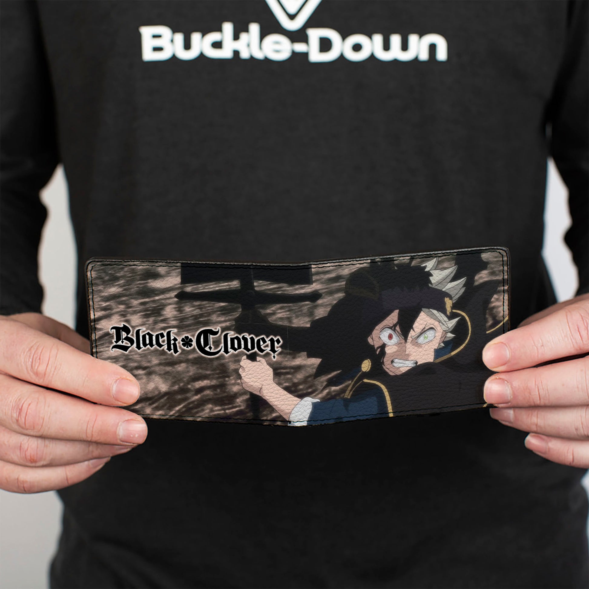 Bi-Fold Wallet - BLACK CLOVER Black Asta Charging Pose and Title Logo Bi-Fold Wallets Black Clover