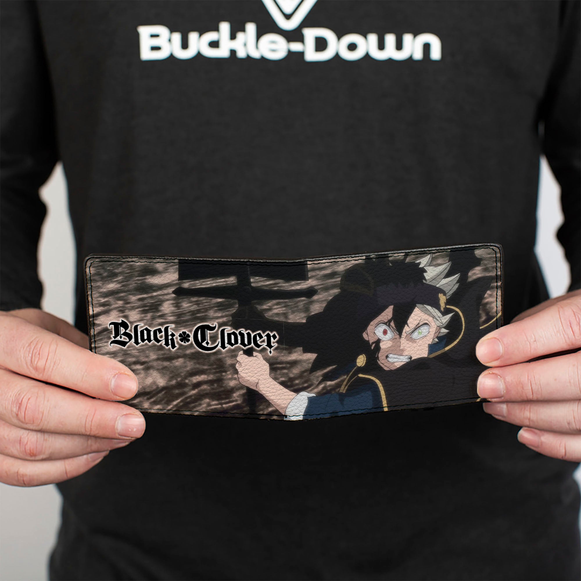 Bi-Fold Wallet - BLACK CLOVER Black Asta Charging Pose and Title Logo Bi-Fold Wallets Black Clover
