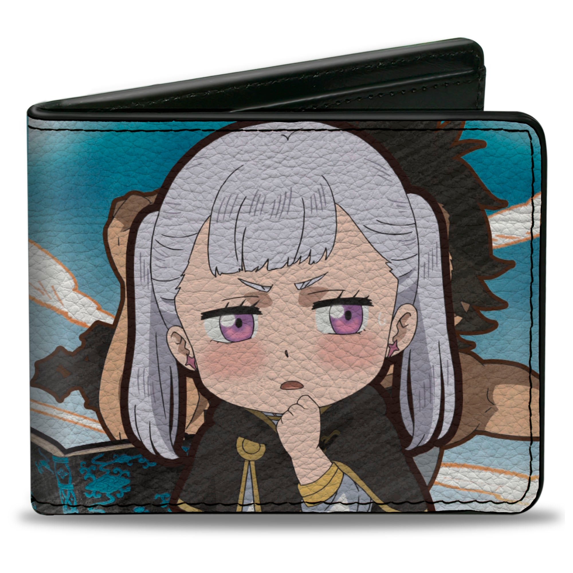 Bi-Fold Wallet - BLACK CLOVER Chibi Noelle Thinking Scene and Title Logo Blue Bi-Fold Wallets Black Clover