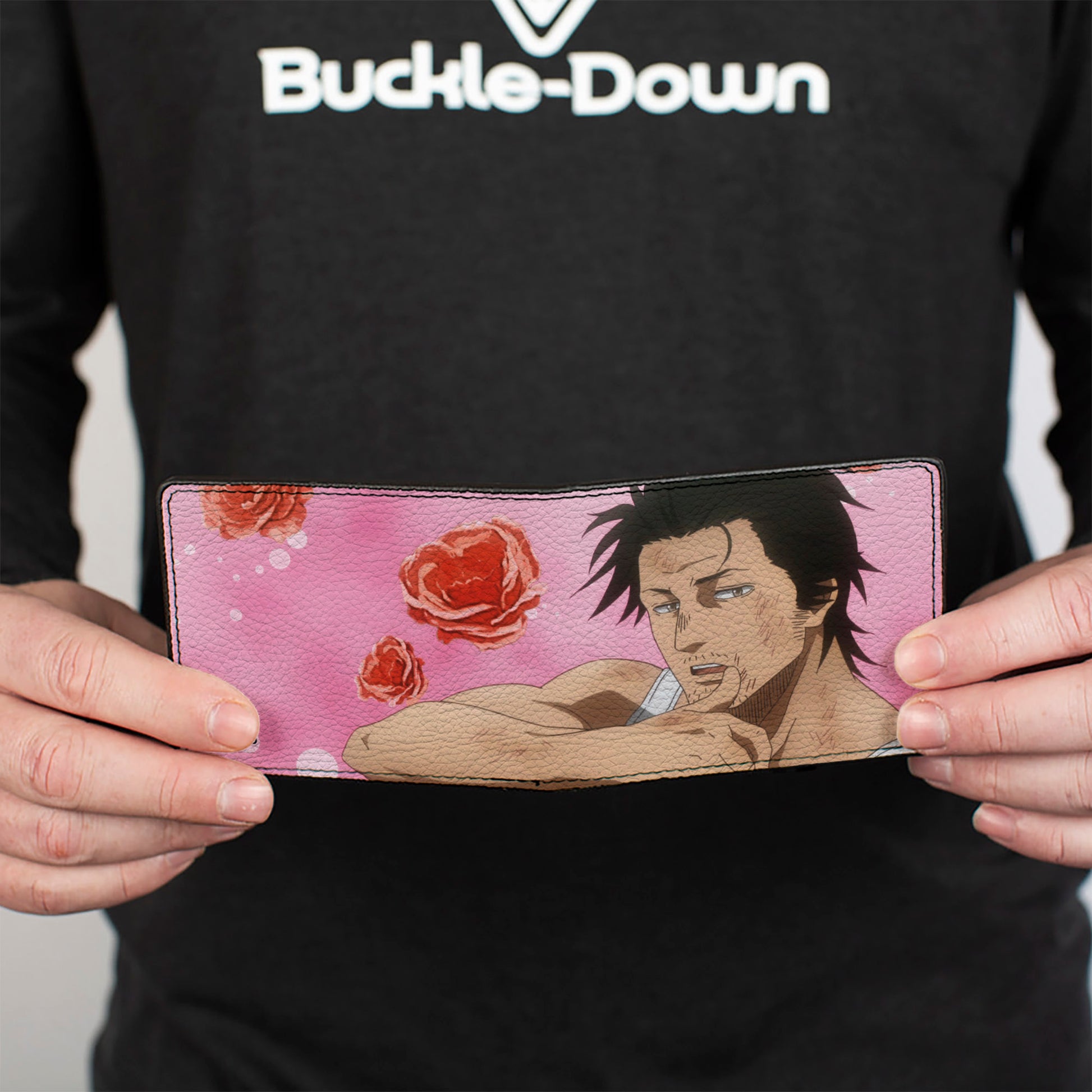 Bi-Fold Wallet - Black Clover Sexy Yami Sukehiro Pose and Roses Pinks Bi-Fold Wallets Crunchyroll