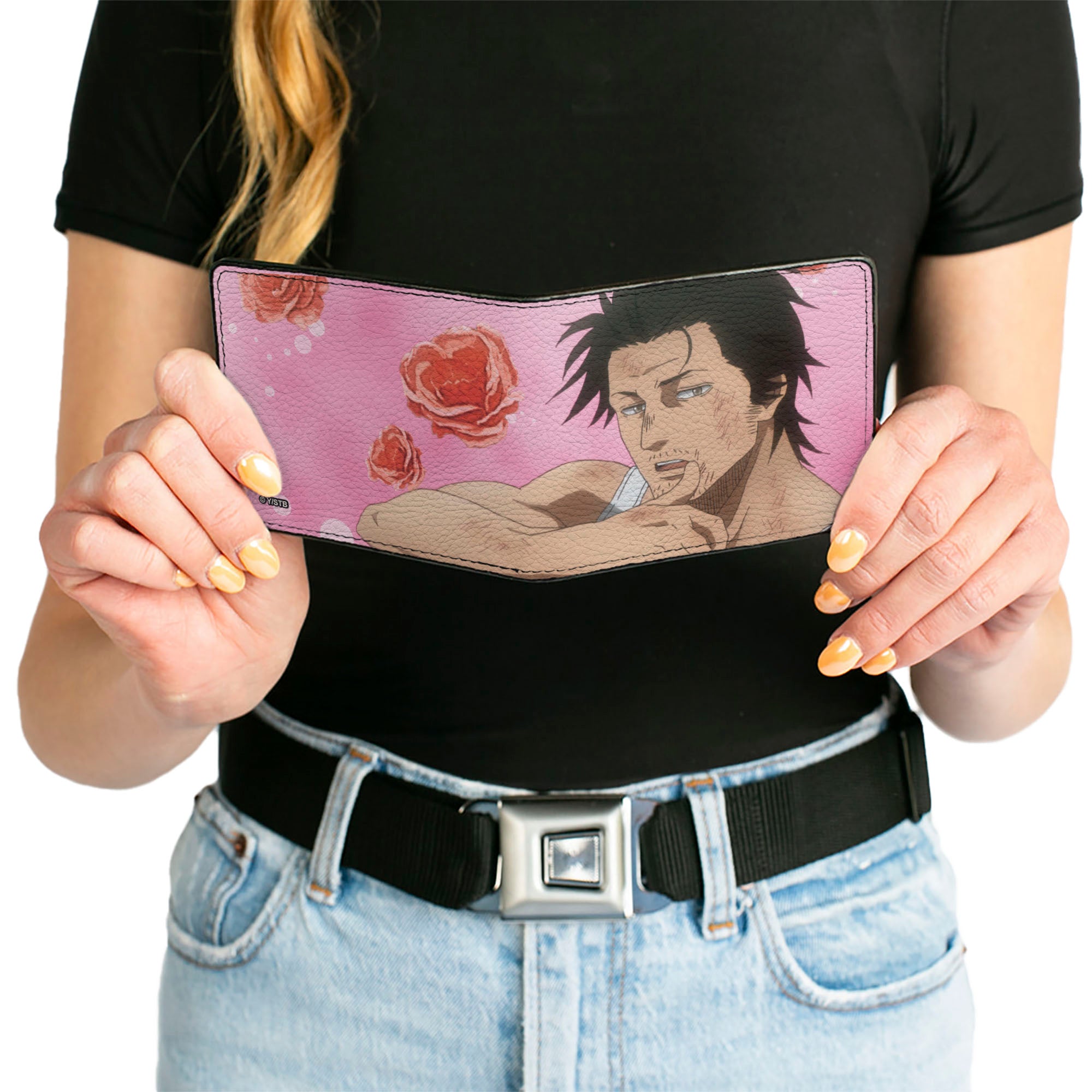 Bi-Fold Wallet - Black Clover Sexy Yami Sukehiro Pose and Roses Pinks Bi-Fold Wallets Crunchyroll