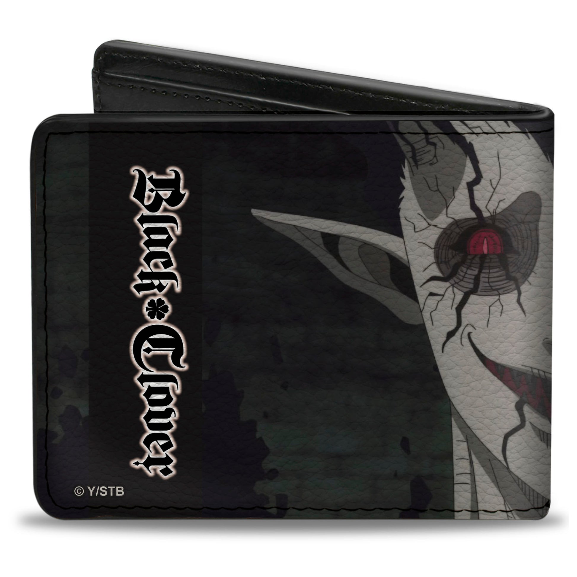 Bi-Fold Wallet - BLACK CLOVER Zagra Face Close-Up and Title Logo Black Bi-Fold Wallets Black Clover