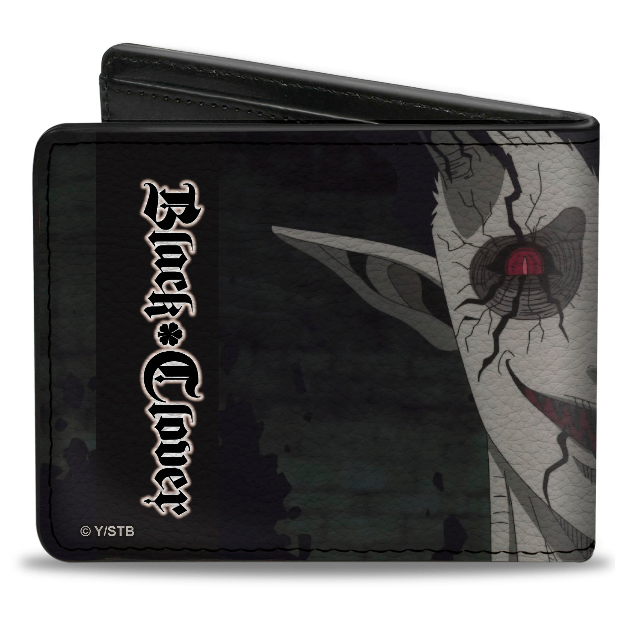 Bi-Fold Wallet - BLACK CLOVER Zagra Face Close-Up and Title Logo Black Bi-Fold Wallets Black Clover
