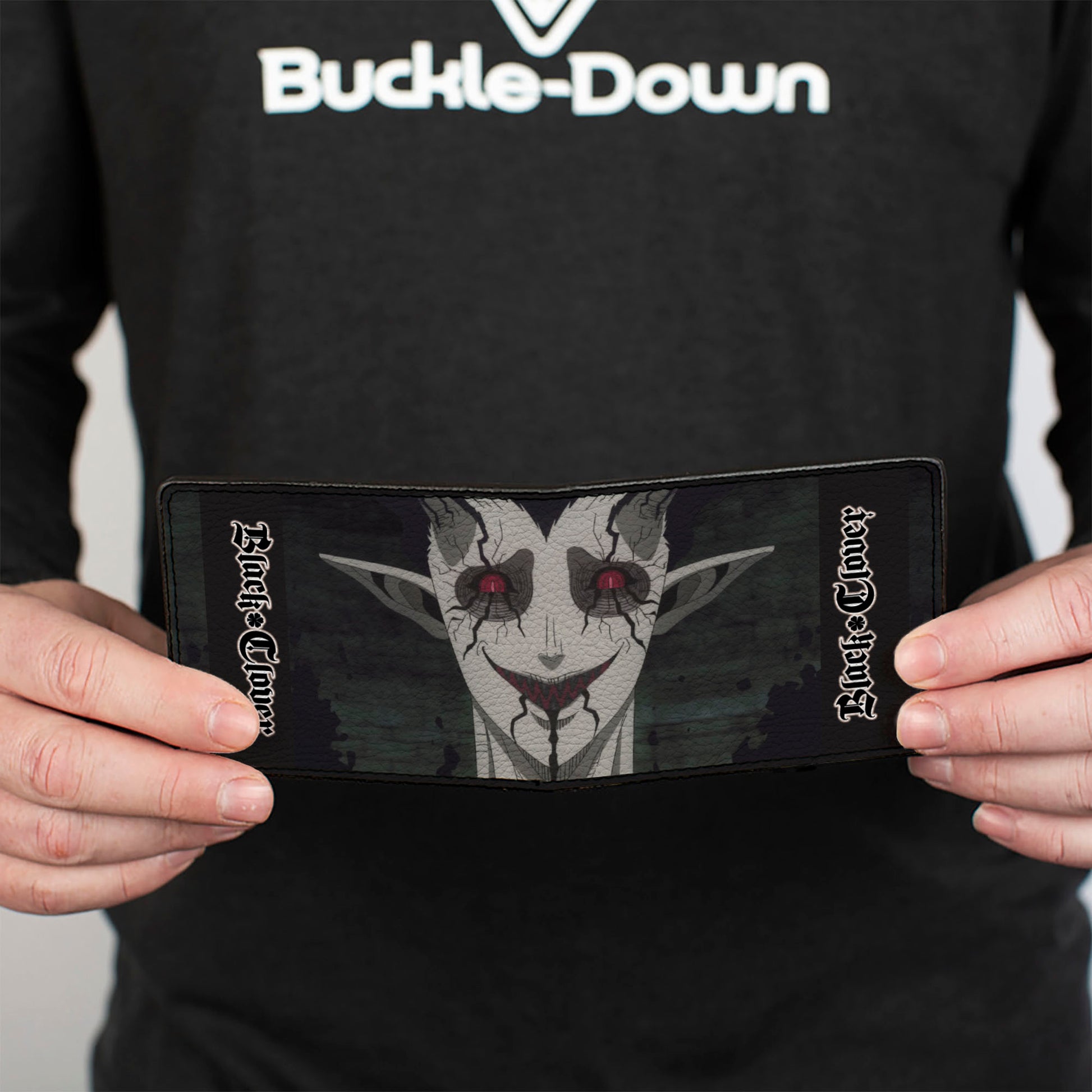 Bi-Fold Wallet - BLACK CLOVER Zagra Face Close-Up and Title Logo Black Bi-Fold Wallets Black Clover