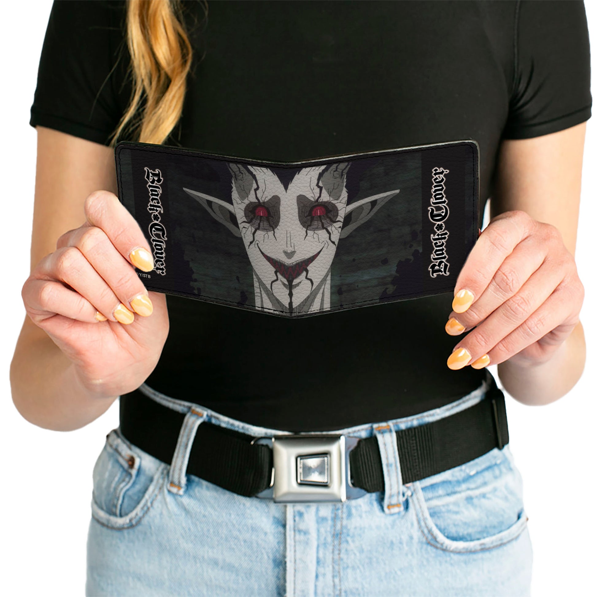 Bi-Fold Wallet - BLACK CLOVER Zagra Face Close-Up and Title Logo Black Bi-Fold Wallets Black Clover