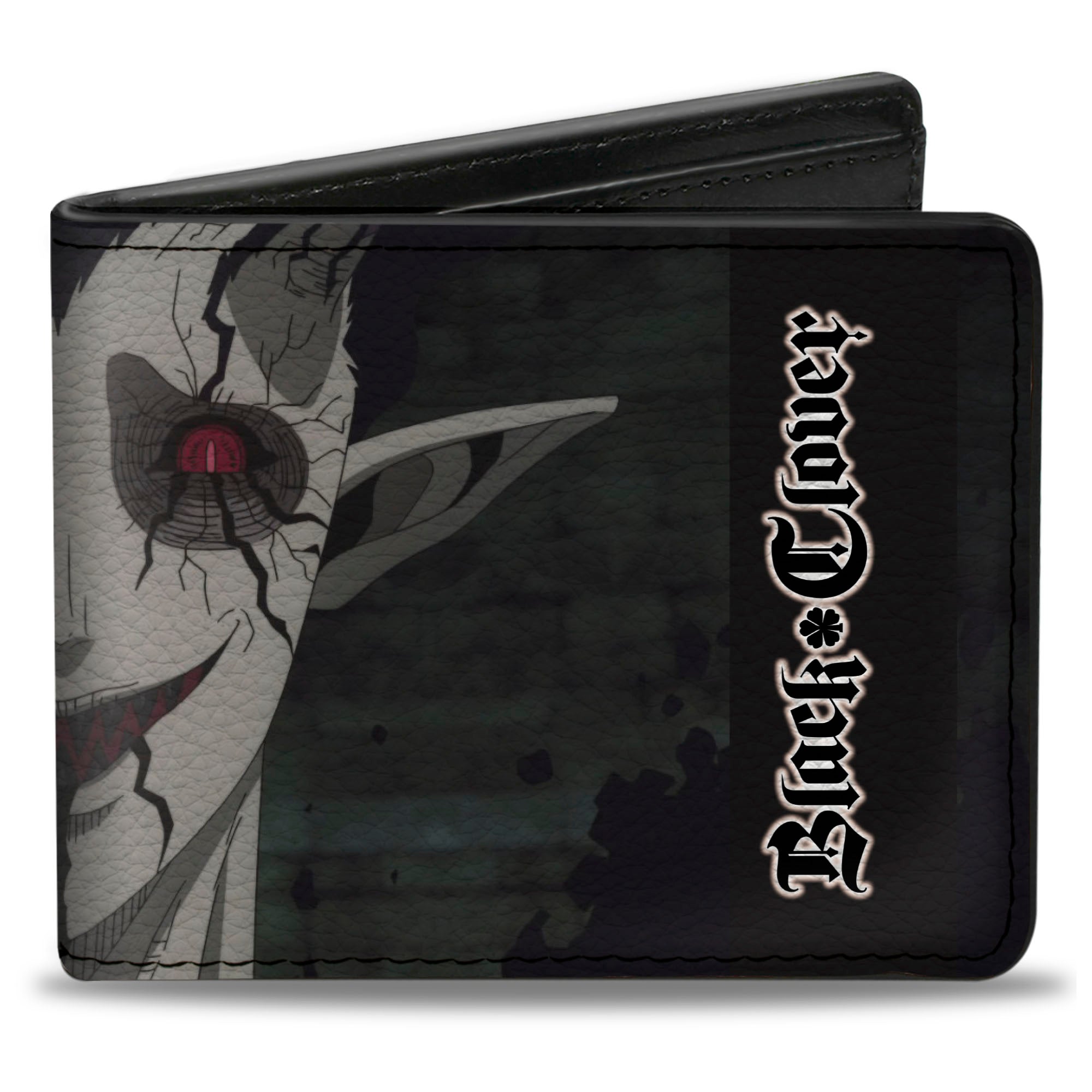 Bi-Fold Wallet - BLACK CLOVER Zagra Face Close-Up and Title Logo Black Bi-Fold Wallets Black Clover