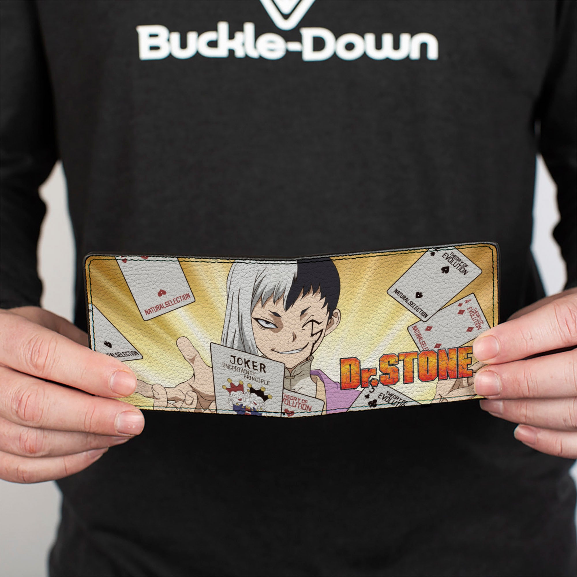 Bi-Fold Wallet - DR. STONE Gen Asagiri Cards Pose and Title Logo Yellows Bi-Fold Wallets Dr. Stone