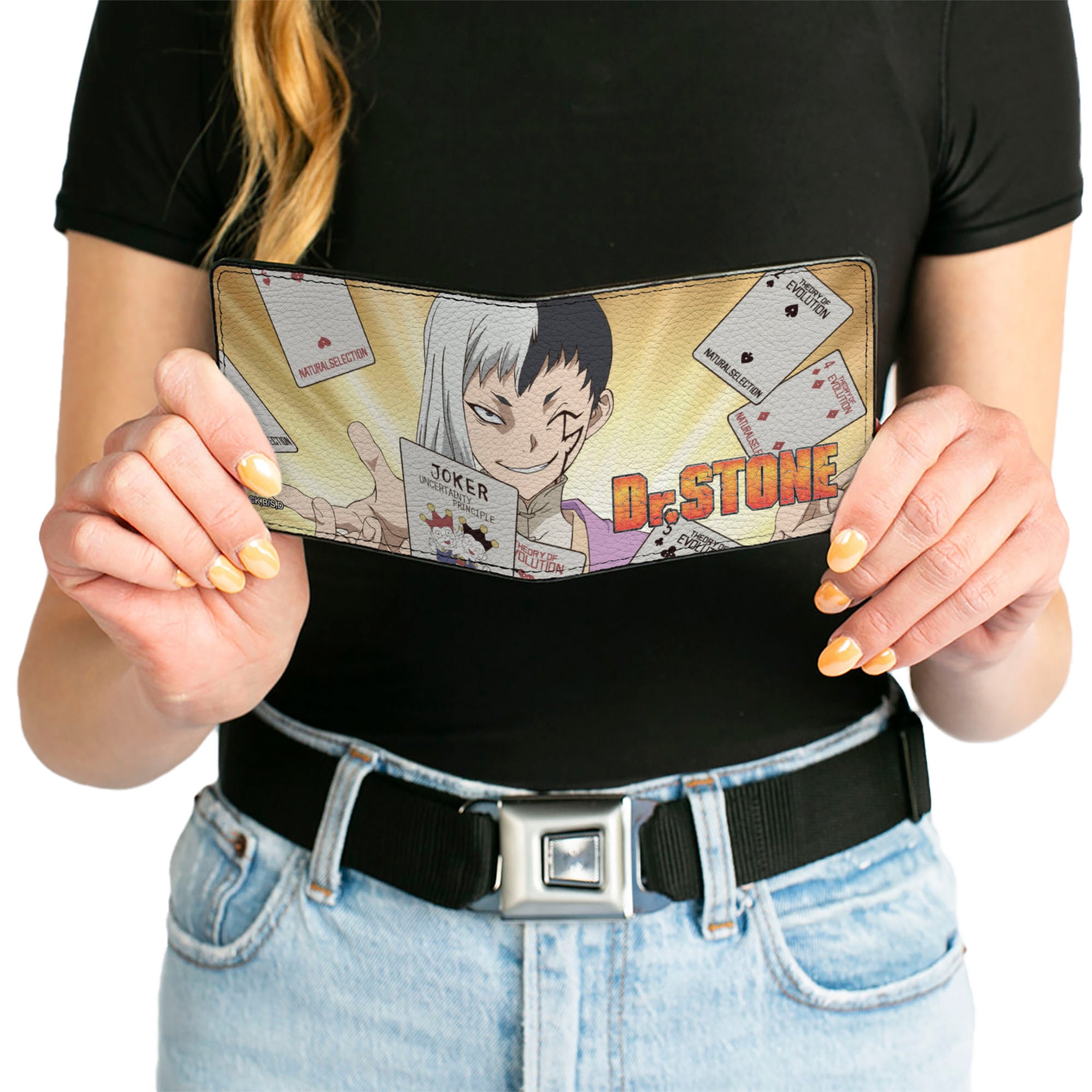 Bi-Fold Wallet - DR. STONE Gen Asagiri Cards Pose and Title Logo Yellows Bi-Fold Wallets Dr. Stone