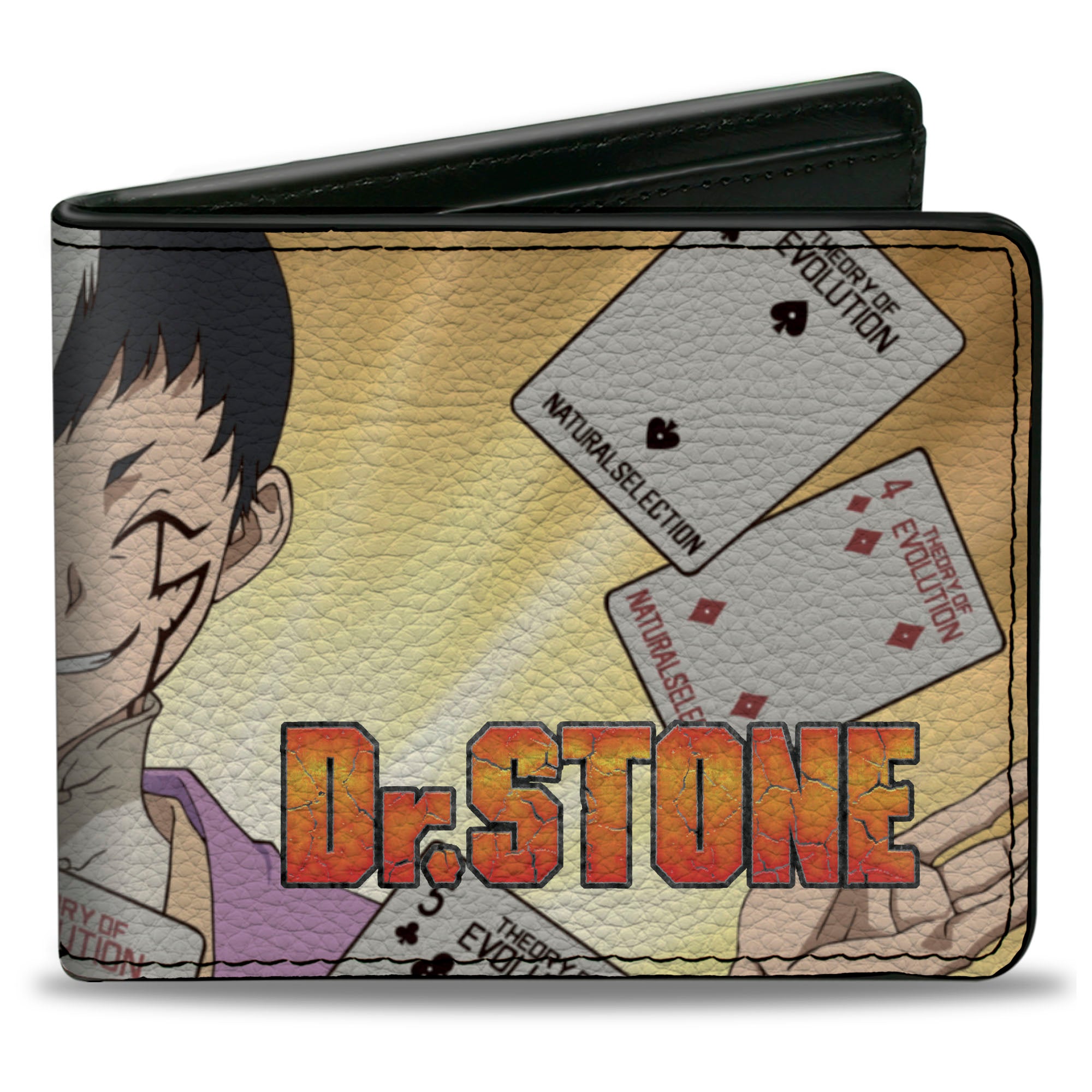 Bi-Fold Wallet - DR. STONE Gen Asagiri Cards Pose and Title Logo Yellows Bi-Fold Wallets Dr. Stone