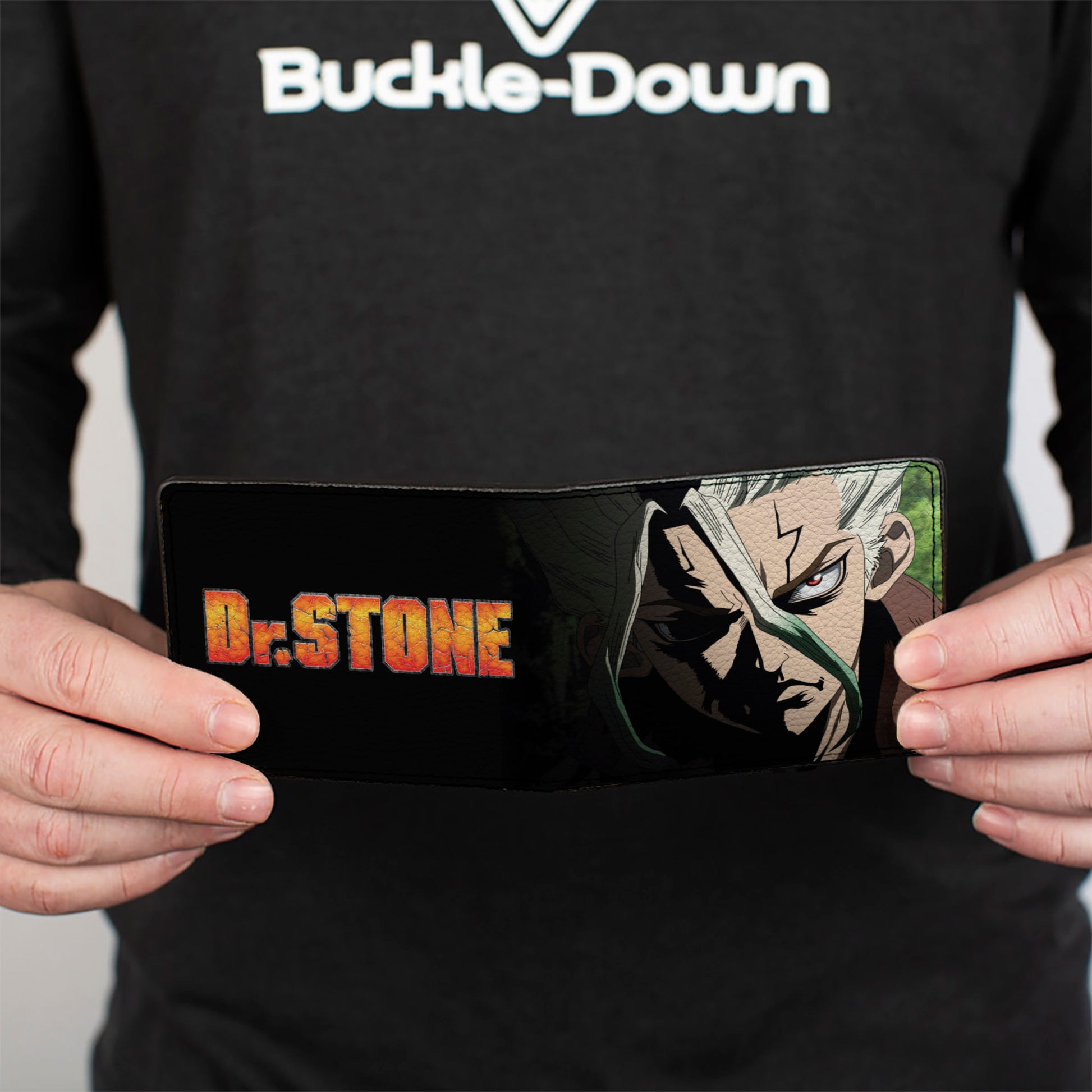 Bi-Fold Wallet - DR. STONE Senku Ishigami Ray of Despair Hope Pose and Title Logo Black Bi-Fold Wallets Dr. Stone