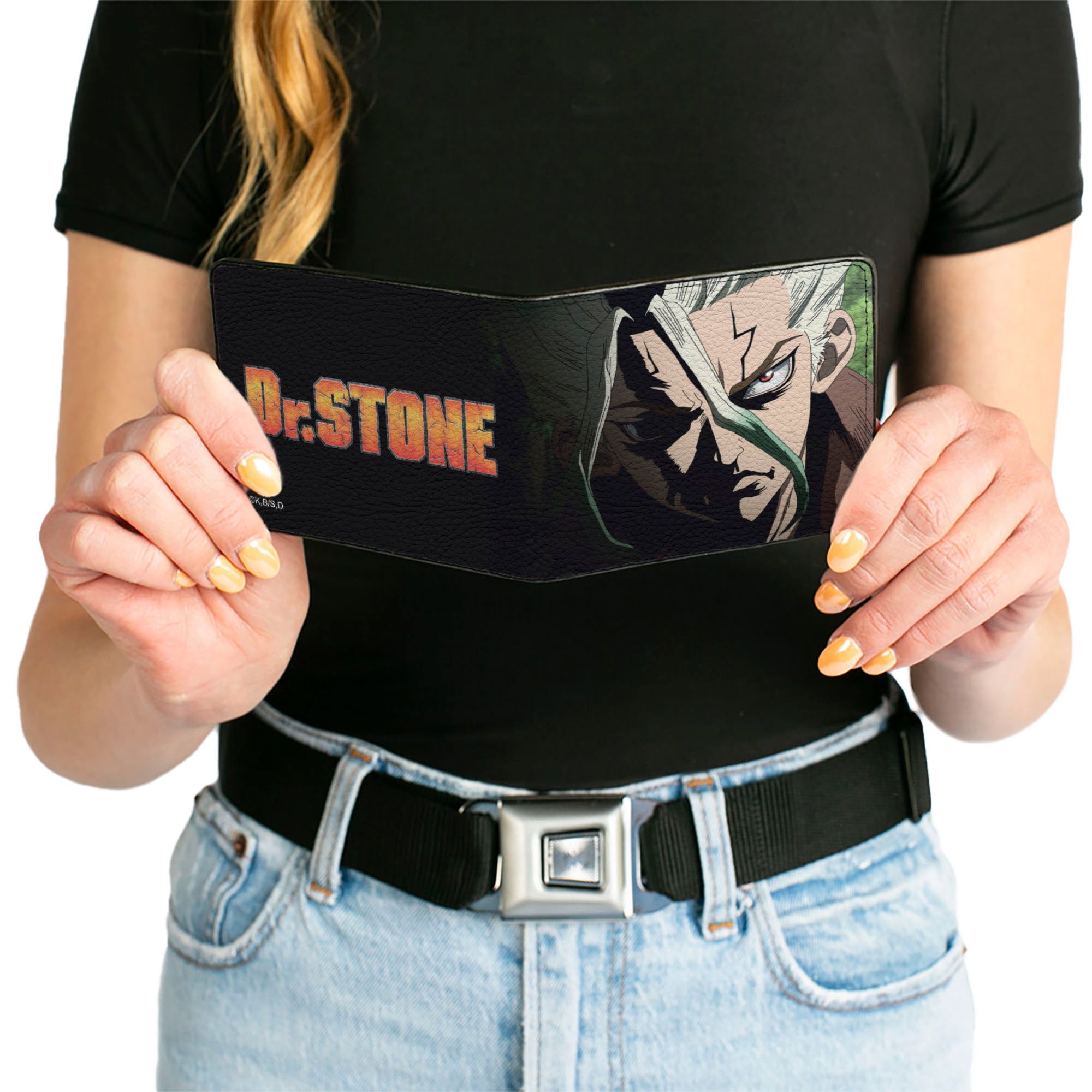 Bi-Fold Wallet - DR. STONE Senku Ishigami Ray of Despair Hope Pose and Title Logo Black Bi-Fold Wallets Dr. Stone