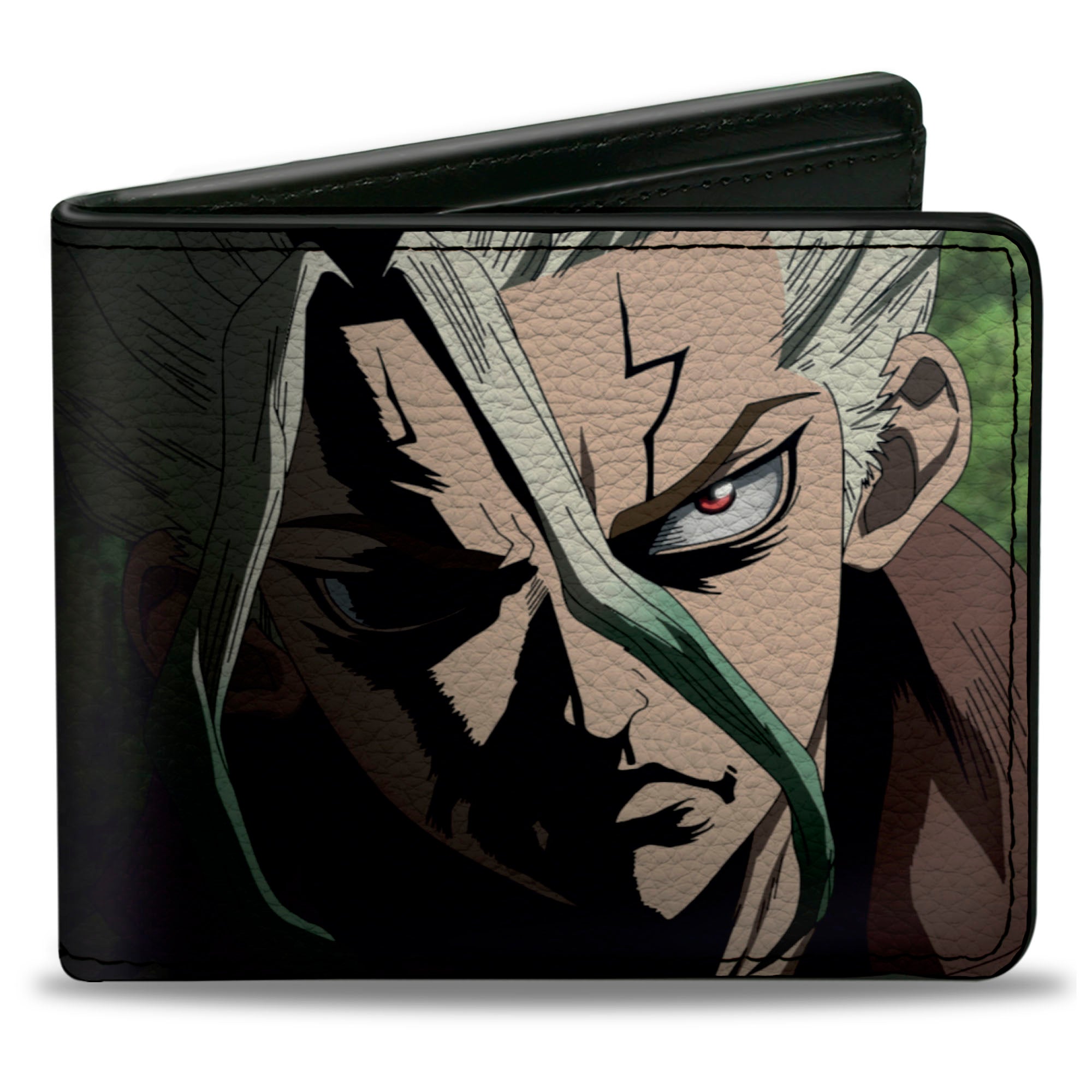 Bi-Fold Wallet - DR. STONE Senku Ishigami Ray of Despair Hope Pose and Title Logo Black Bi-Fold Wallets Dr. Stone
