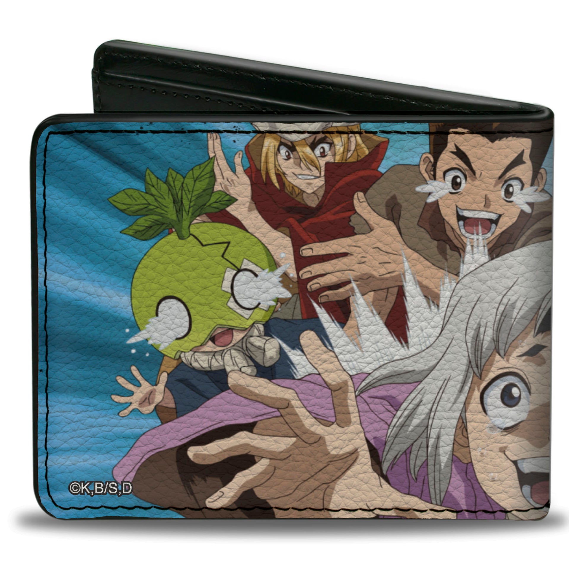 Bi-Fold Wallet - DR. STONE Character Group Rays Pose and Title Logo Blues Bi-Fold Wallets Dr. Stone