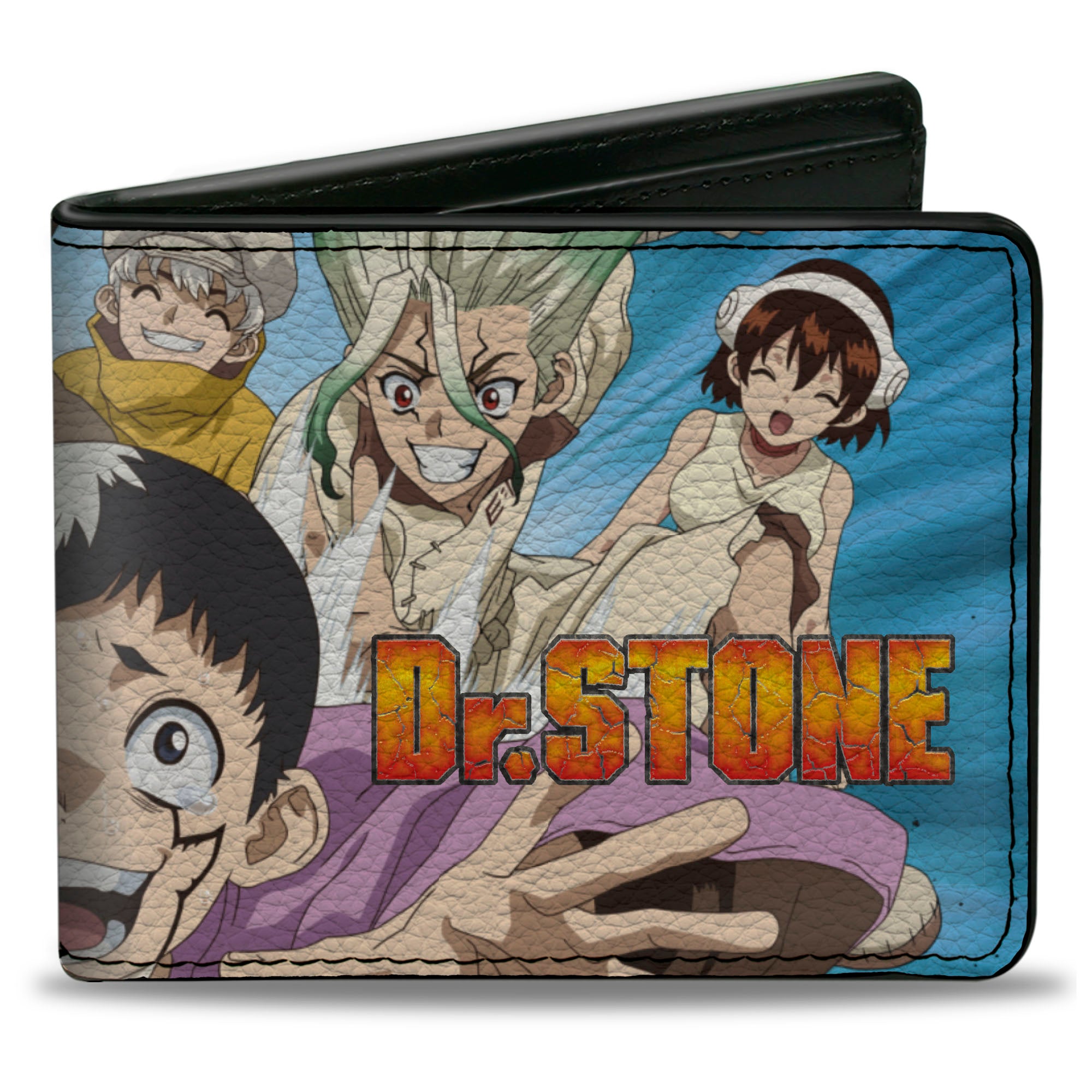 Bi-Fold Wallet - DR. STONE Character Group Rays Pose and Title Logo Blues Bi-Fold Wallets Dr. Stone