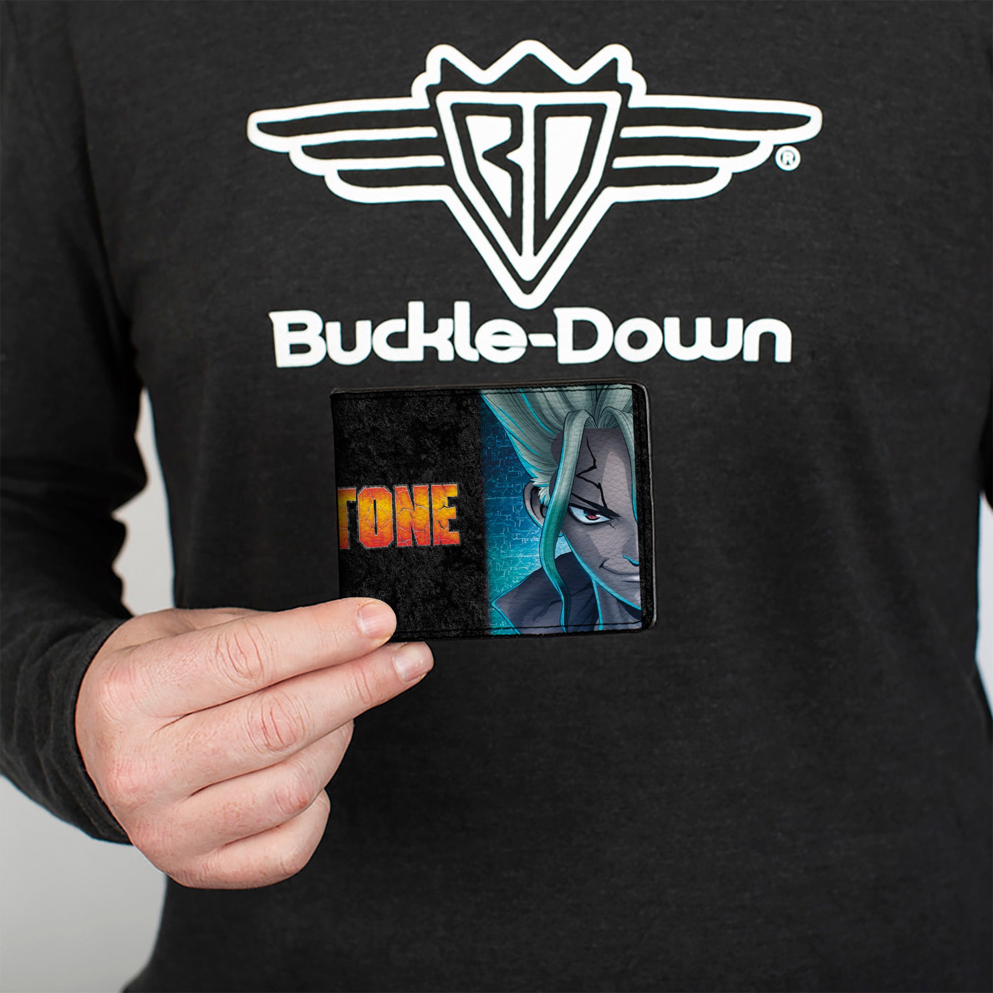 Bi-Fold Wallet - DR. STONE Ibara Senku Split Pose and Title Logo Black Bi-Fold Wallets Dr. Stone