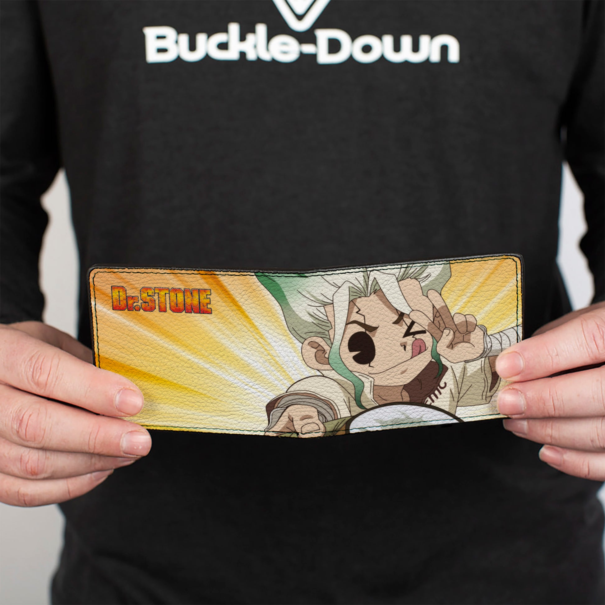 Bi-Fold Wallet - DR. STONE Chibi Senku Ishigami Peace Pose and Title Logo Yellows Bi-Fold Wallets Dr. Stone