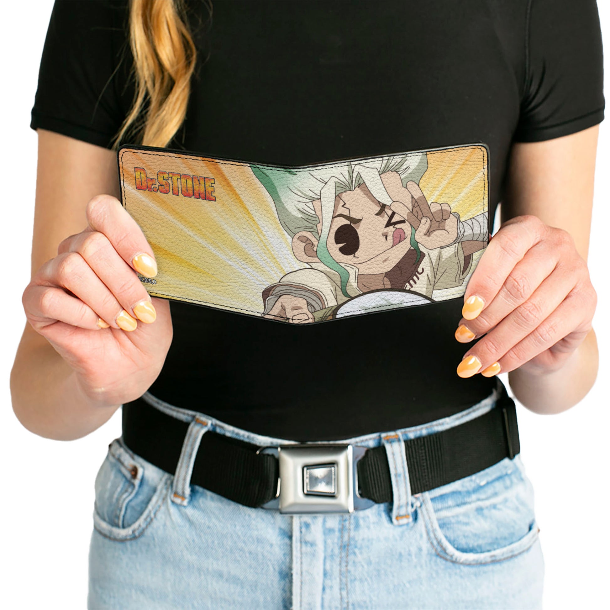 Bi-Fold Wallet - DR. STONE Chibi Senku Ishigami Peace Pose and Title Logo Yellows Bi-Fold Wallets Dr. Stone