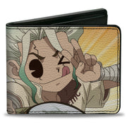 Bi-Fold Wallet - DR. STONE Chibi Senku Ishigami Peace Pose and Title Logo Yellows Bi-Fold Wallets Dr. Stone