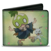 Bi-Fold Wallet - DR. STONE Suika and Chalk Dancing Pose and Title Logo Greens Bi-Fold Wallets Dr. Stone