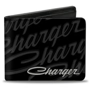 Bi-Fold Wallet - CHARGER Script Emblem Repeat Corner Black Grays White Bi-Fold Wallets Dodge