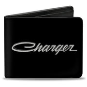 Bi-Fold Wallet - CHARGER Script Emblem Corner Black Silver Fade White Bi-Fold Wallets Dodge