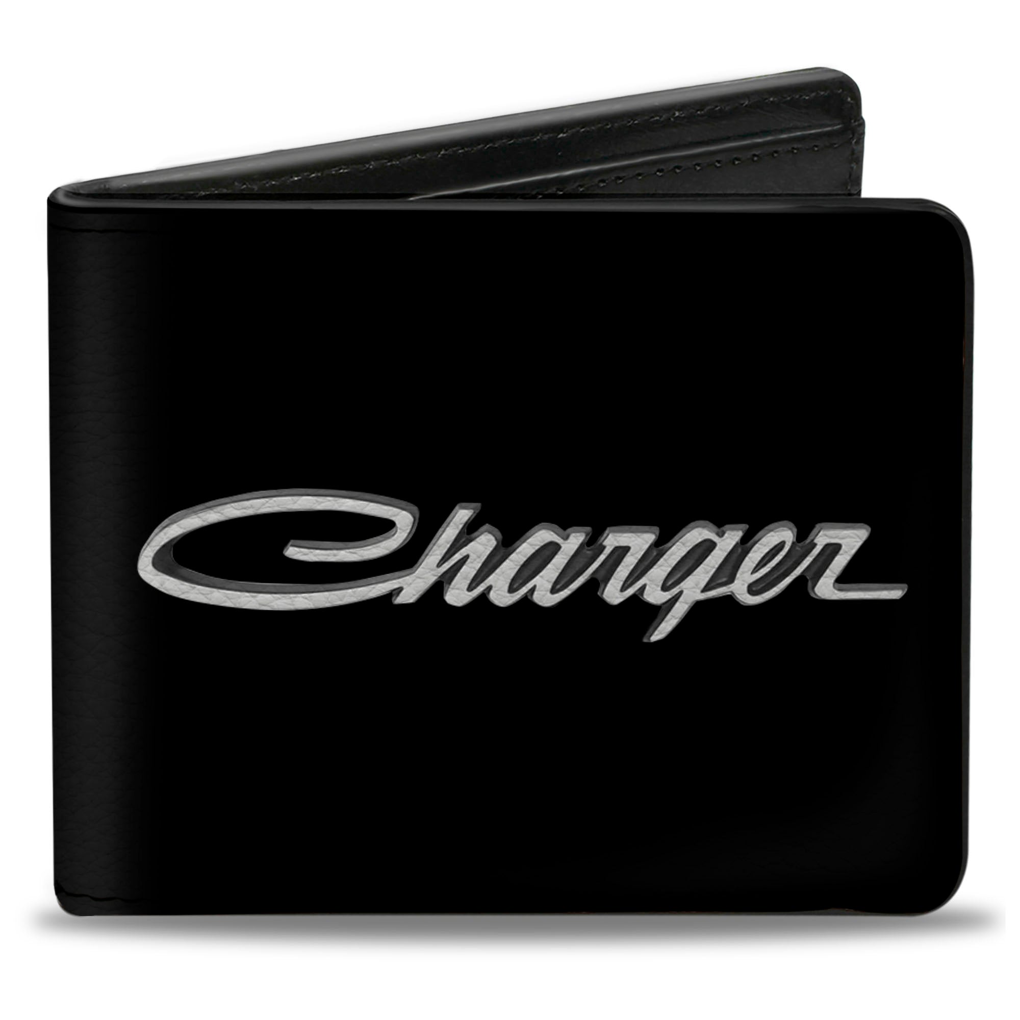 Bi-Fold Wallet - CHARGER Script Emblem Corner Black Silver Fade White Bi-Fold Wallets Dodge