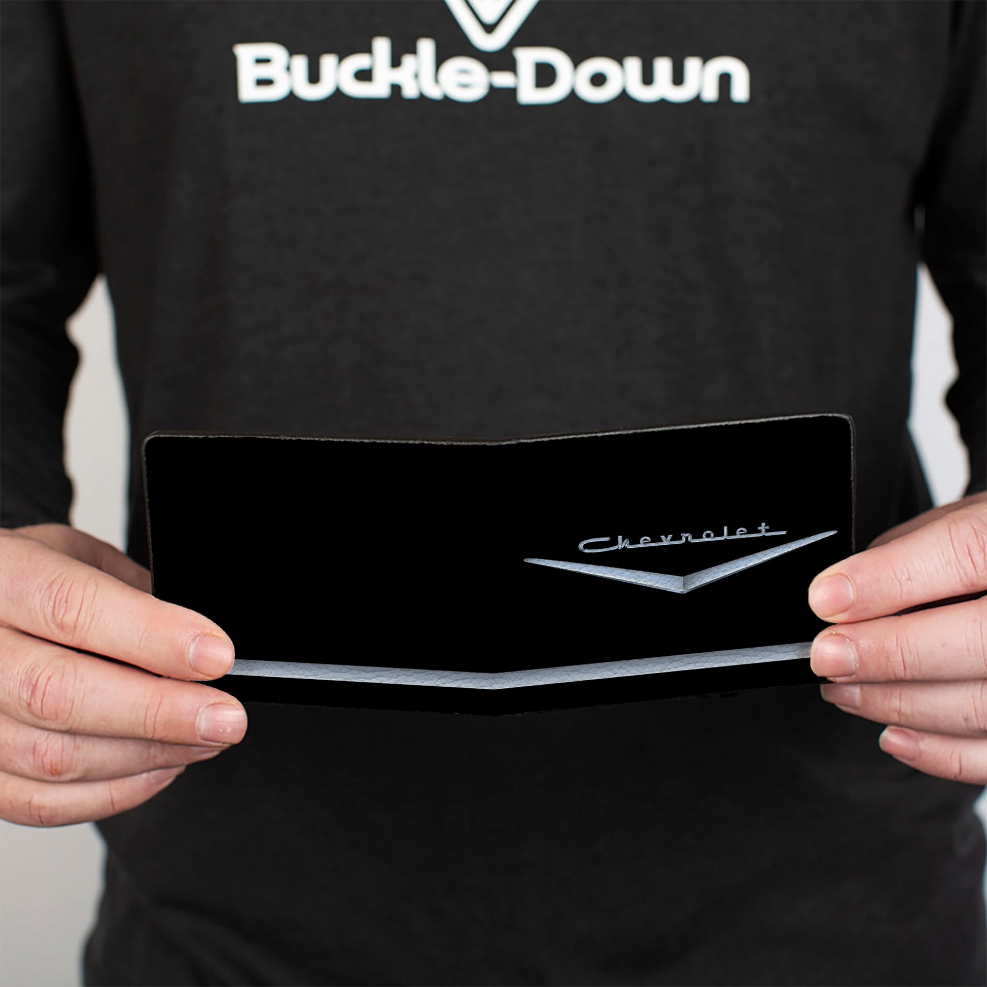 Bi-Fold Wallet - 1955-57 CHEVROLET V Emblem Stripe Black Silver Bi-Fold Wallets GM General Motors