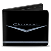 Bi-Fold Wallet - 1955-57 CHEVROLET V Emblem Stripe Black Silver Bi-Fold Wallets GM General Motors