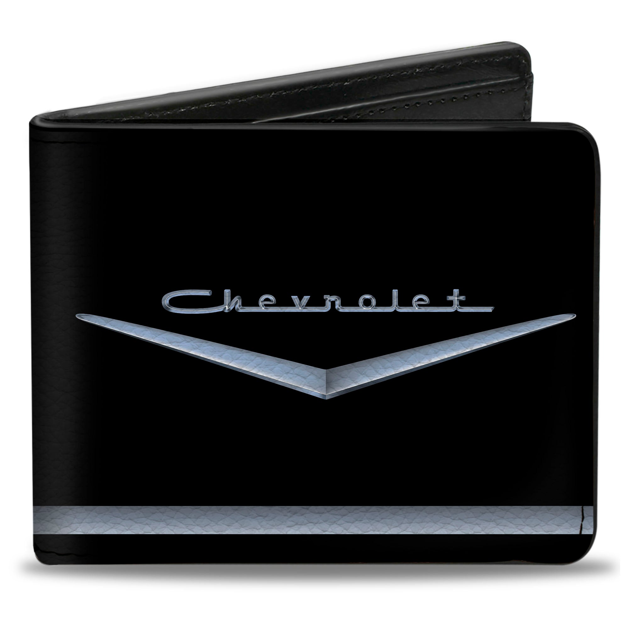 Bi-Fold Wallet - 1955-57 CHEVROLET V Emblem Stripe Black Silver Bi-Fold Wallets GM General Motors