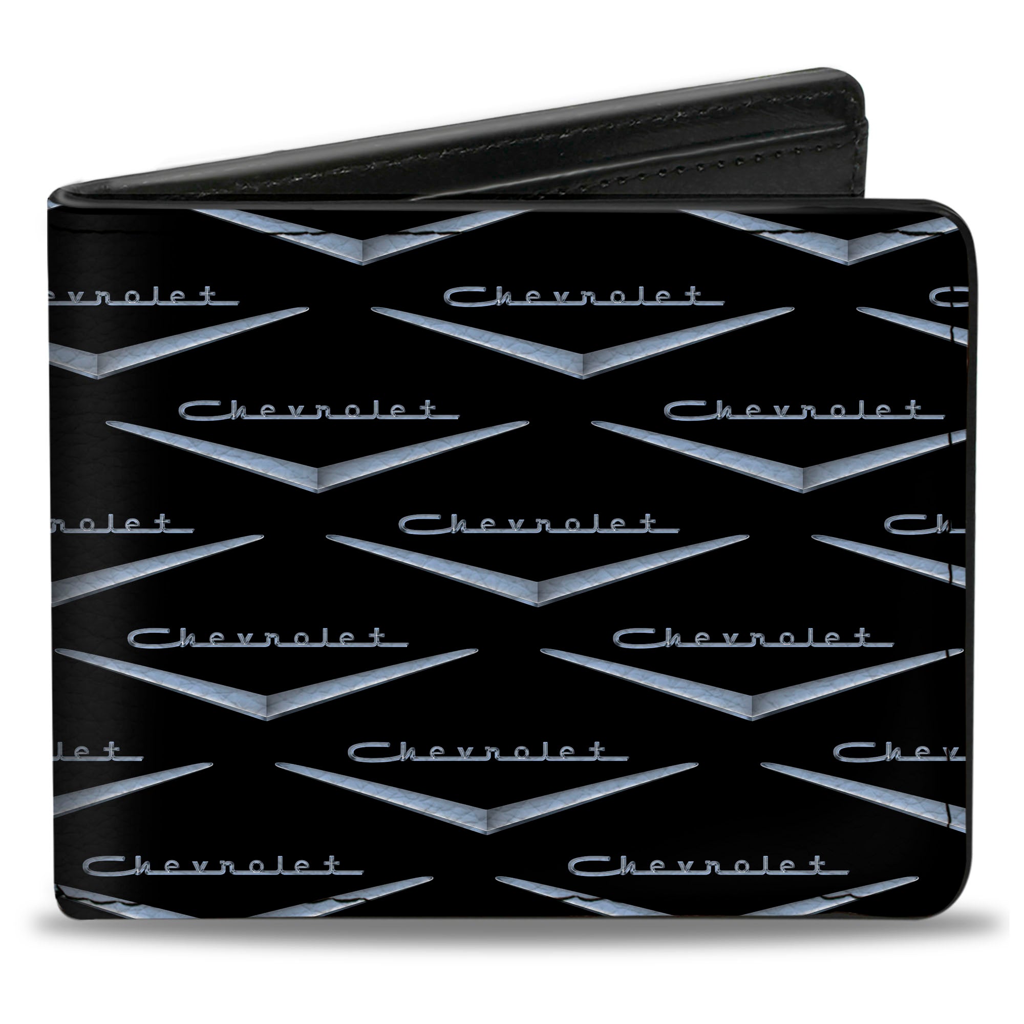 Bi-Fold Wallet - 1955-57 CHEVROLET V Emblem Monogram Black Silver Bi-Fold Wallets GM General Motors
