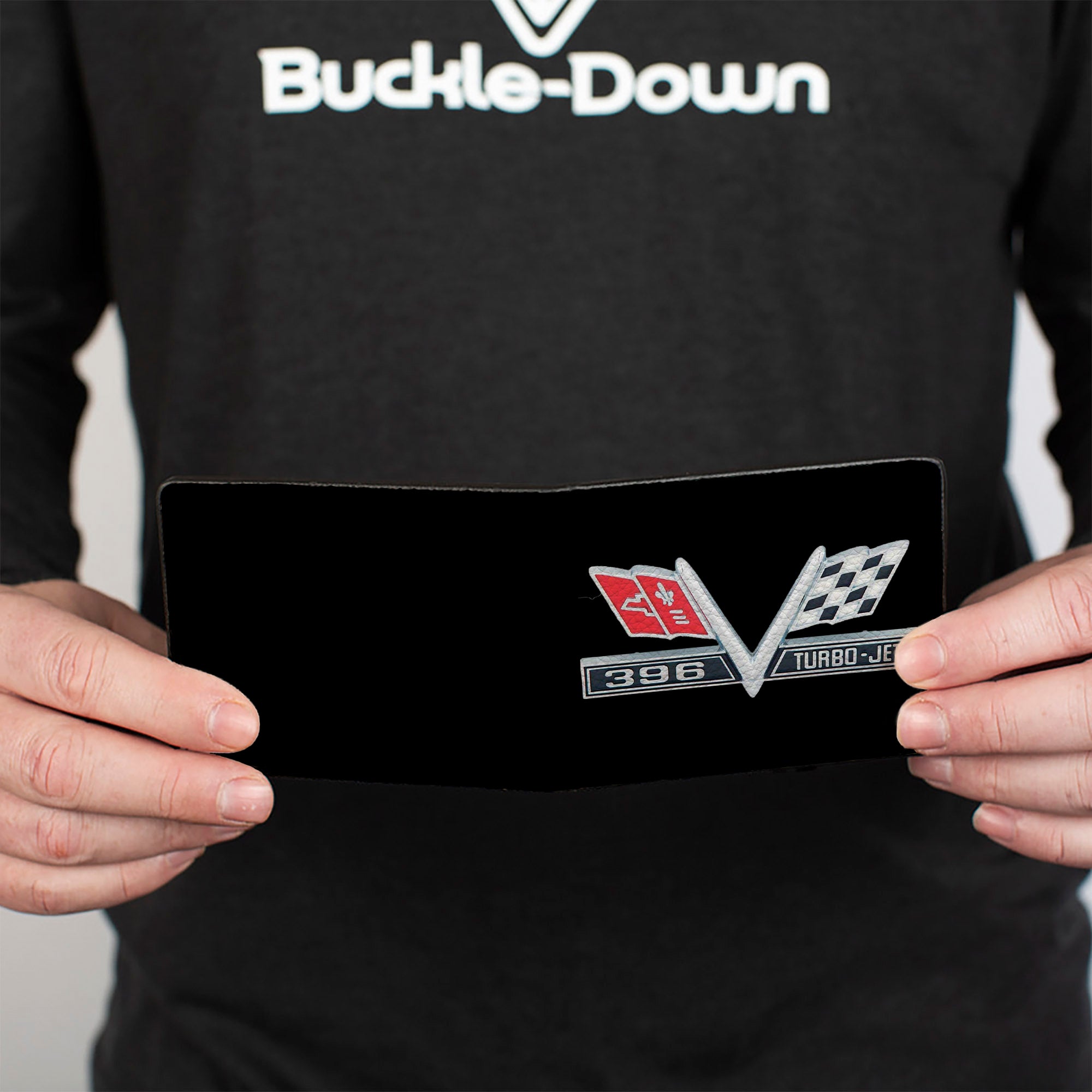 Bi-Fold Wallet - 1967 Impala 396 TURBO-JET V Emblem Black Silver Red White Bi-Fold Wallets GM General Motors