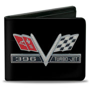 Bi-Fold Wallet - 1967 Impala 396 TURBO-JET V Emblem Black Silver Red White Bi-Fold Wallets GM General Motors