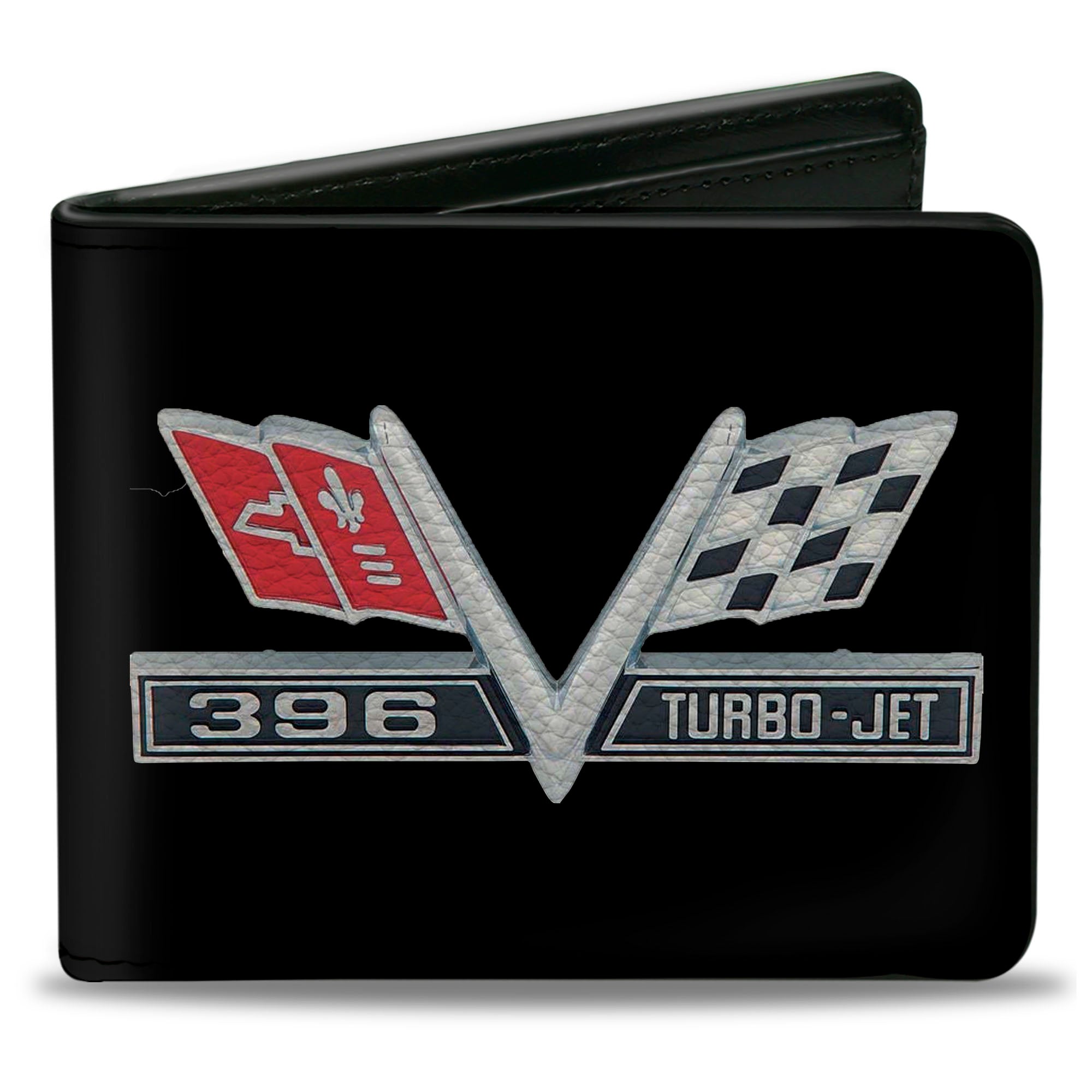 Bi-Fold Wallet - 1967 Impala 396 TURBO-JET V Emblem Black Silver Red White Bi-Fold Wallets GM General Motors