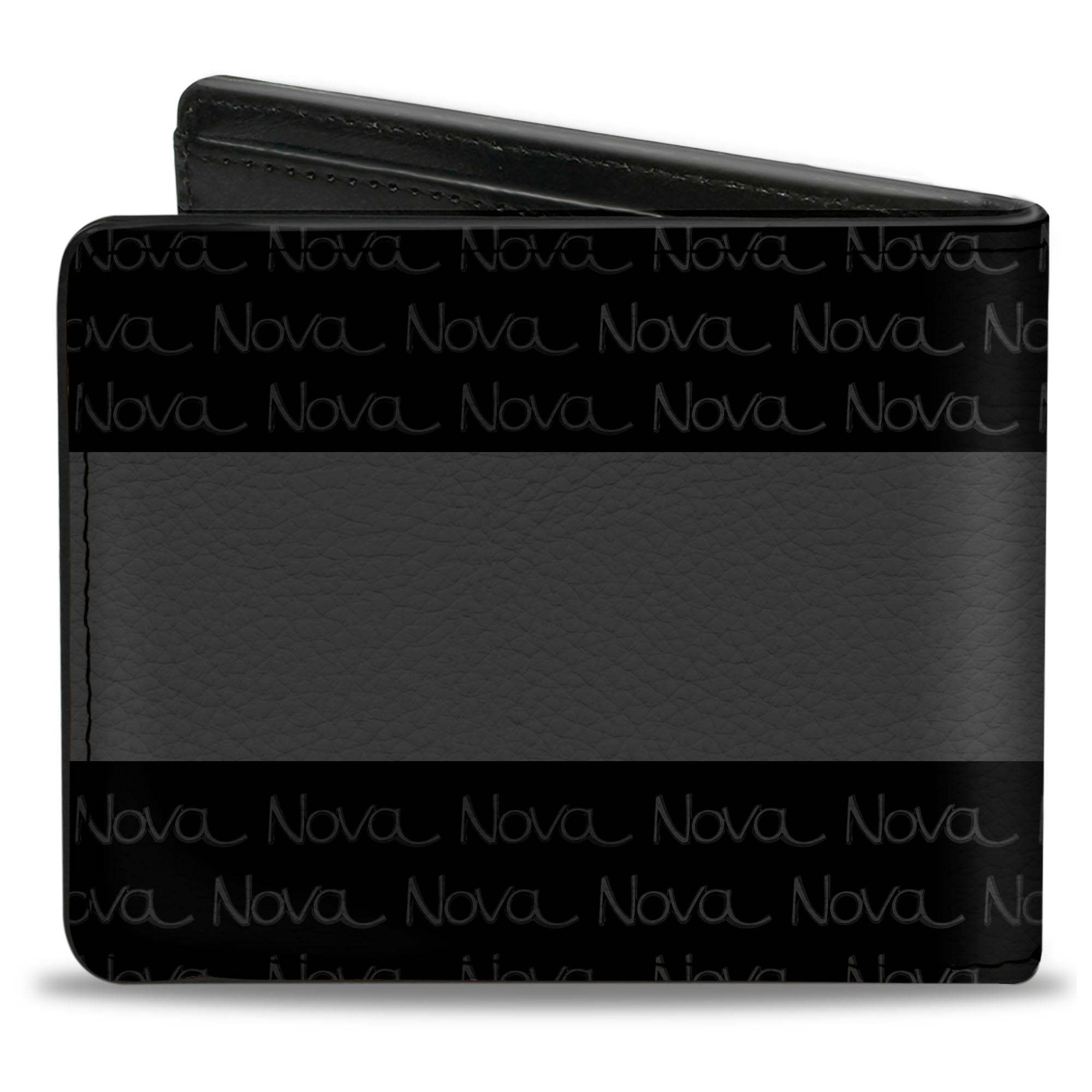 Bi-Fold Wallet - 1968-72 NOVA Script Emblem Stripe Repeat Black Gray Silver Bi-Fold Wallets GM General Motors